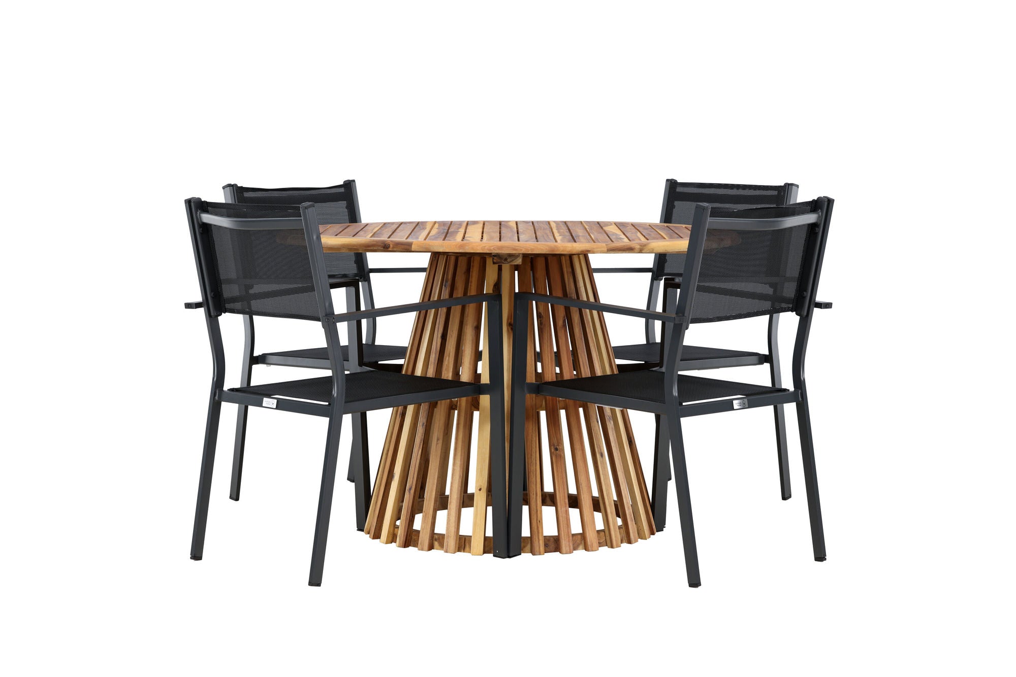 Venture Home Lumpur Diningbord Acacia - Teaklook / rund ø110**75 +Copacabana Stacking stol - Black/Black - Ersätter 4131-408 _4