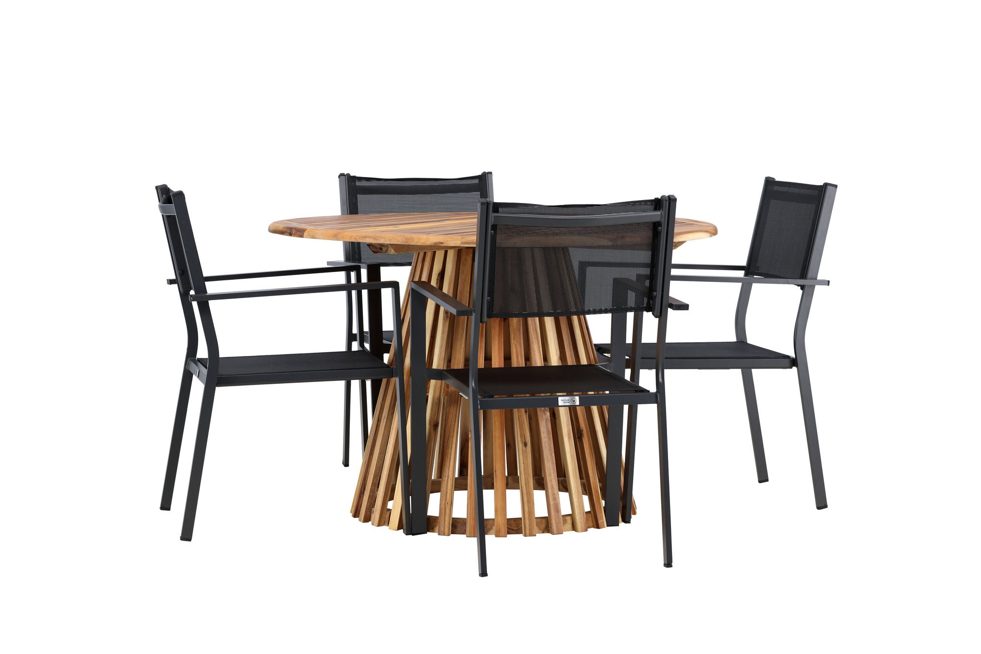Venture Home Lumpur Diningbord Acacia - Teaklook / rund ø110**75 +Copacabana Stacking stol - Black/Black - Ersätter 4131-408 _4