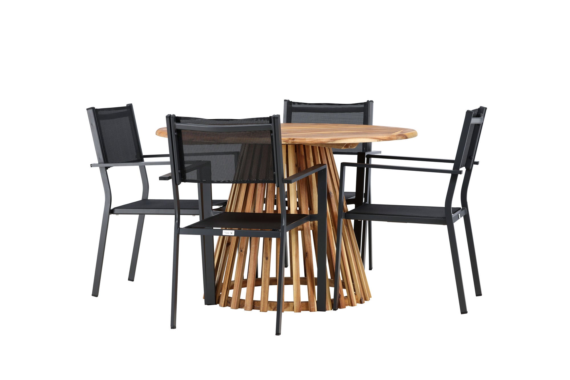 Venture Home Lumpur Diningbord Acacia - Teaklook / rund ø110**75 +Copacabana Stacking stol - Black/Black - Ersätter 4131-408 _4