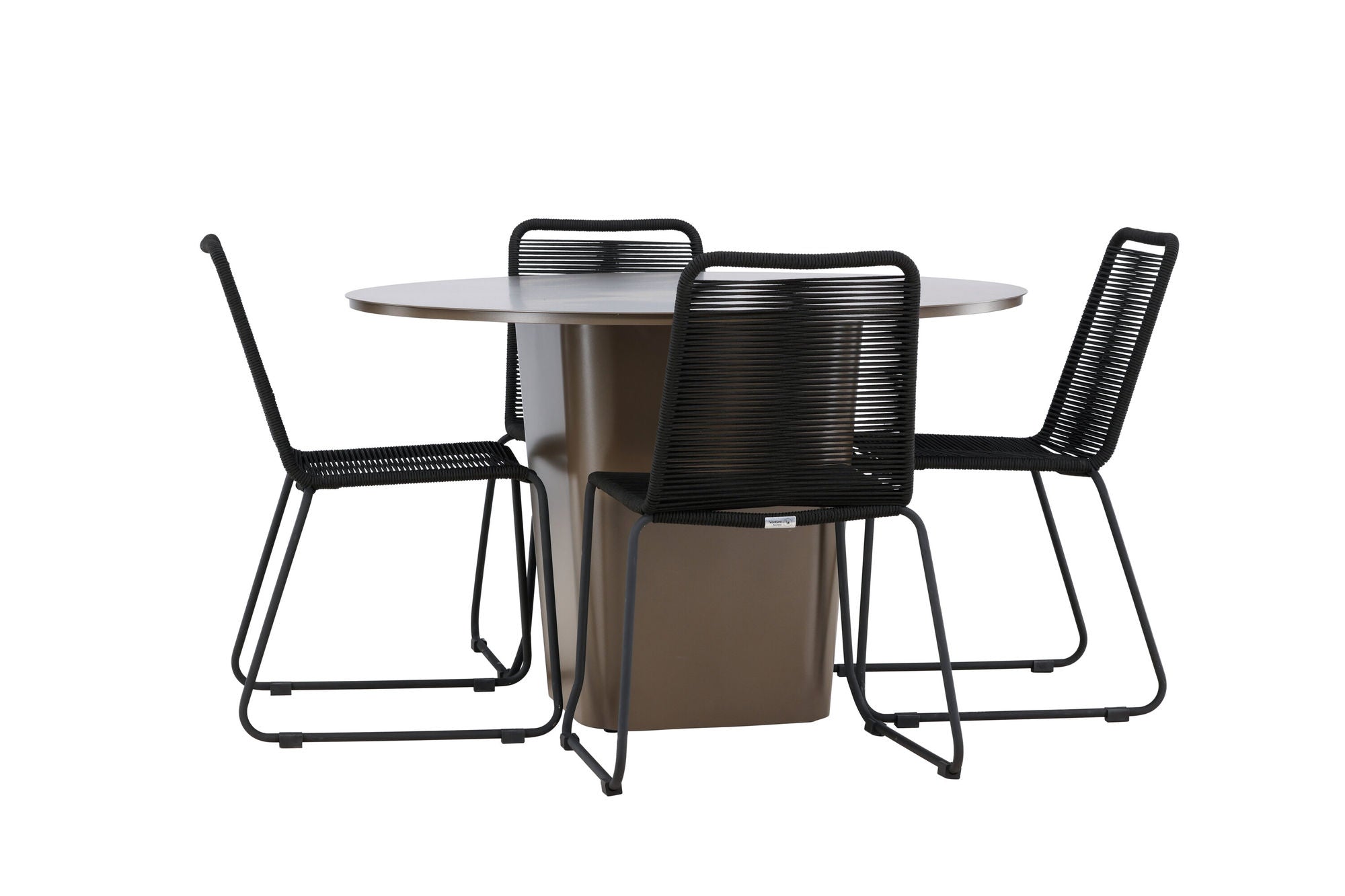 Venture Home Santa Fe spisebord ø120 - Roasty +Lindos Stacking stol - Black Alu / Black Rope _4