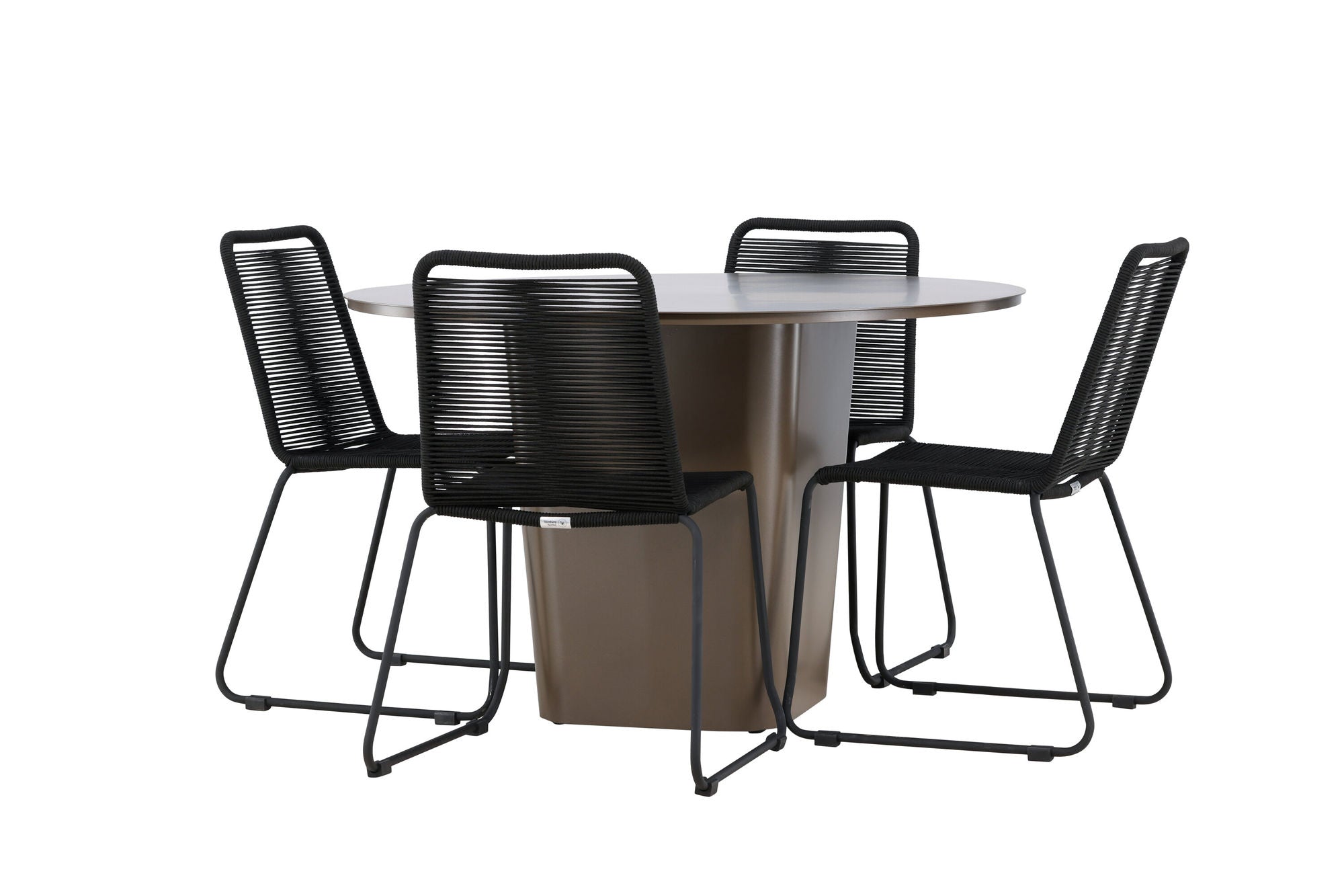 Venture Home Santa Fe spisebord ø120 - Roasty +Lindos Stacking stol - Black Alu / Black Rope _4