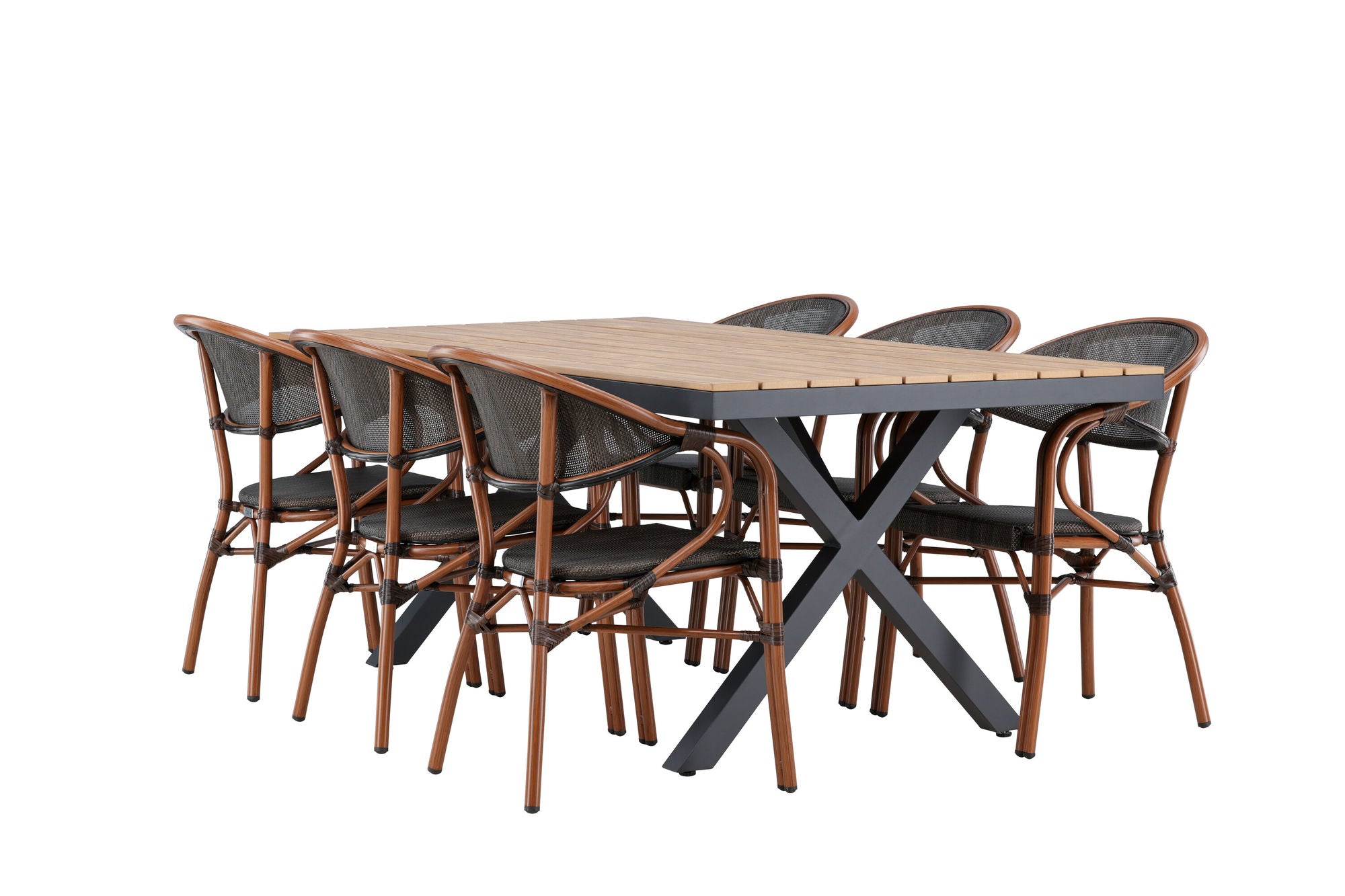 Venture Home Garcia Diningbord Alumnium - Brown / Rectangular 100*200* +Vila Real Caféchair 2-pack - Brown/Black _6