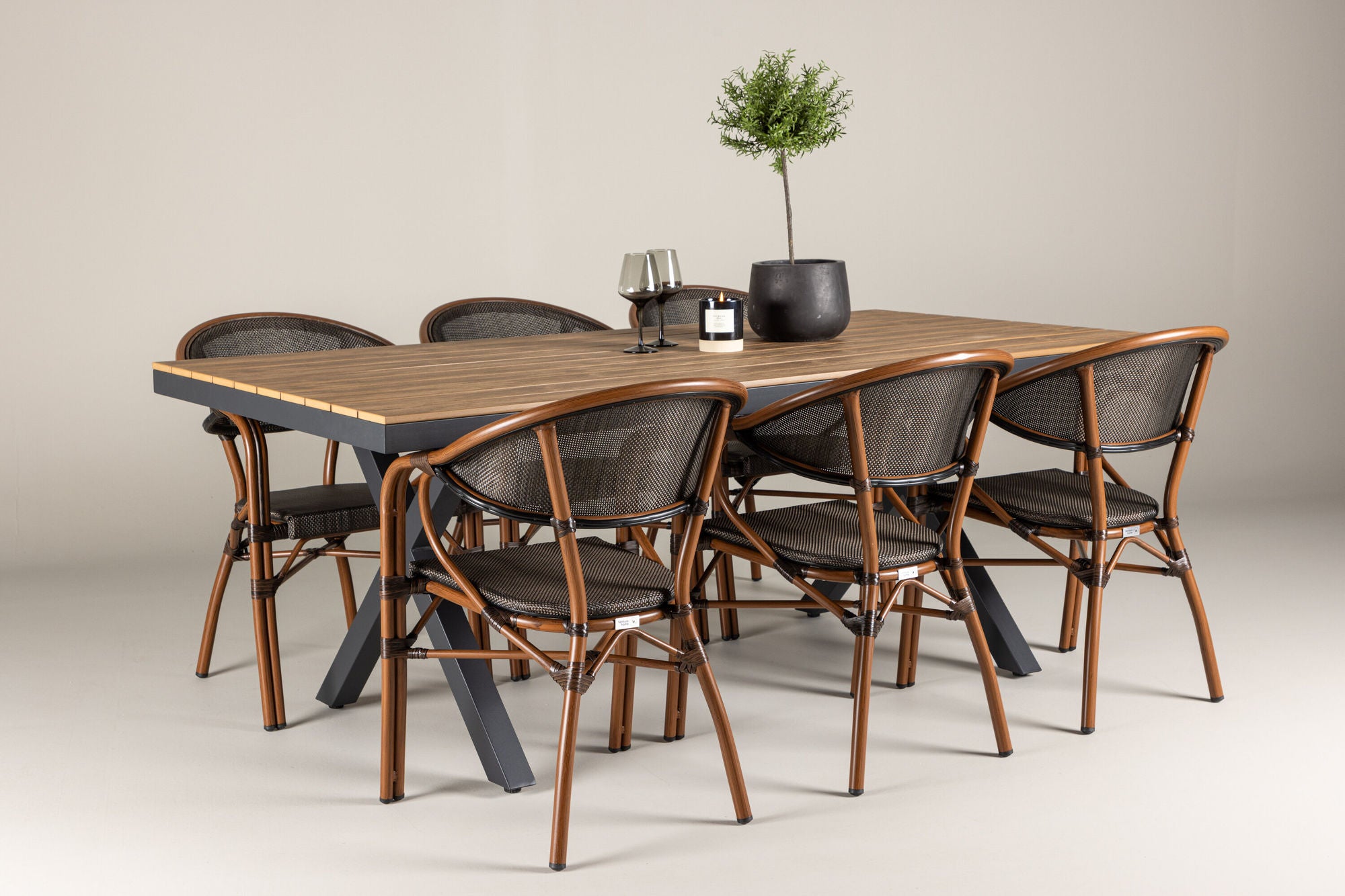 Venture Home Garcia Diningbord Alumnium - Brown / Rectangular 100*200* +Vila Real Caféchair 2-pack - Brown/Black _6