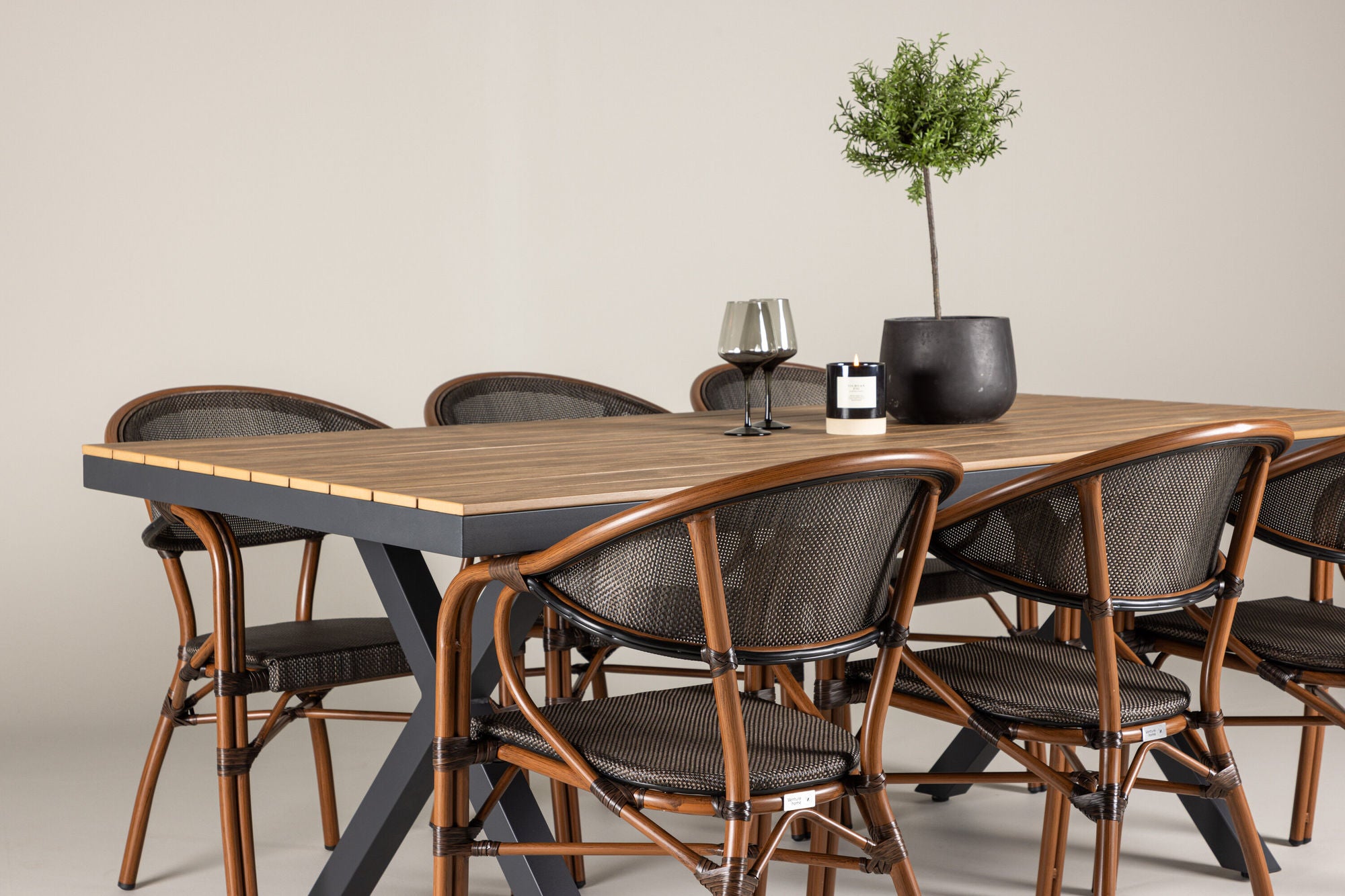 Venture Home Garcia Diningbord Alumnium - Brown / Rectangular 100*200* +Vila Real Caféchair 2-pack - Brown/Black _6