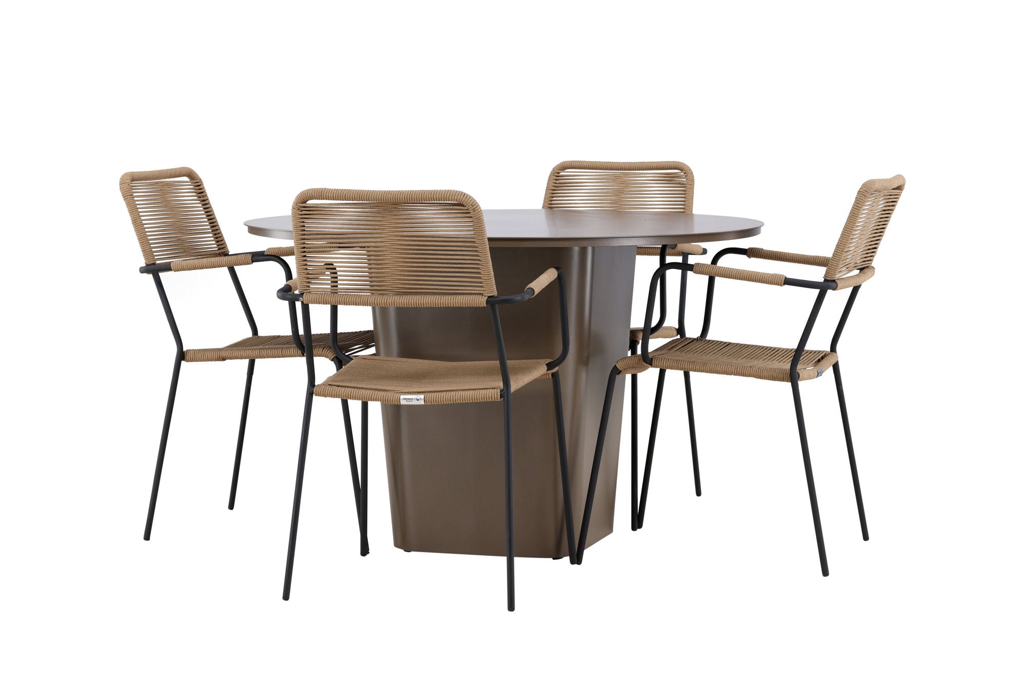 Venture Home Santa Fe spisebord ø120 - Roasty +Lindos - Armchair - Black Alu / Latte Rope _4