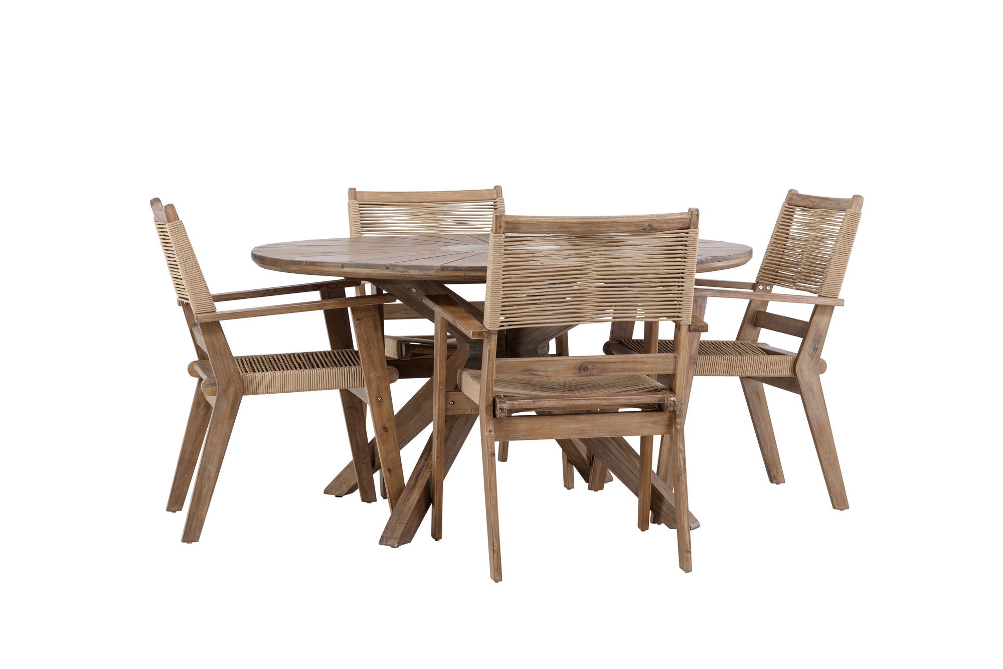 Venture Home Rosario spisebord- Teak Ø140 +Peter Diningchair Acacia - Dark brown / Beige _4