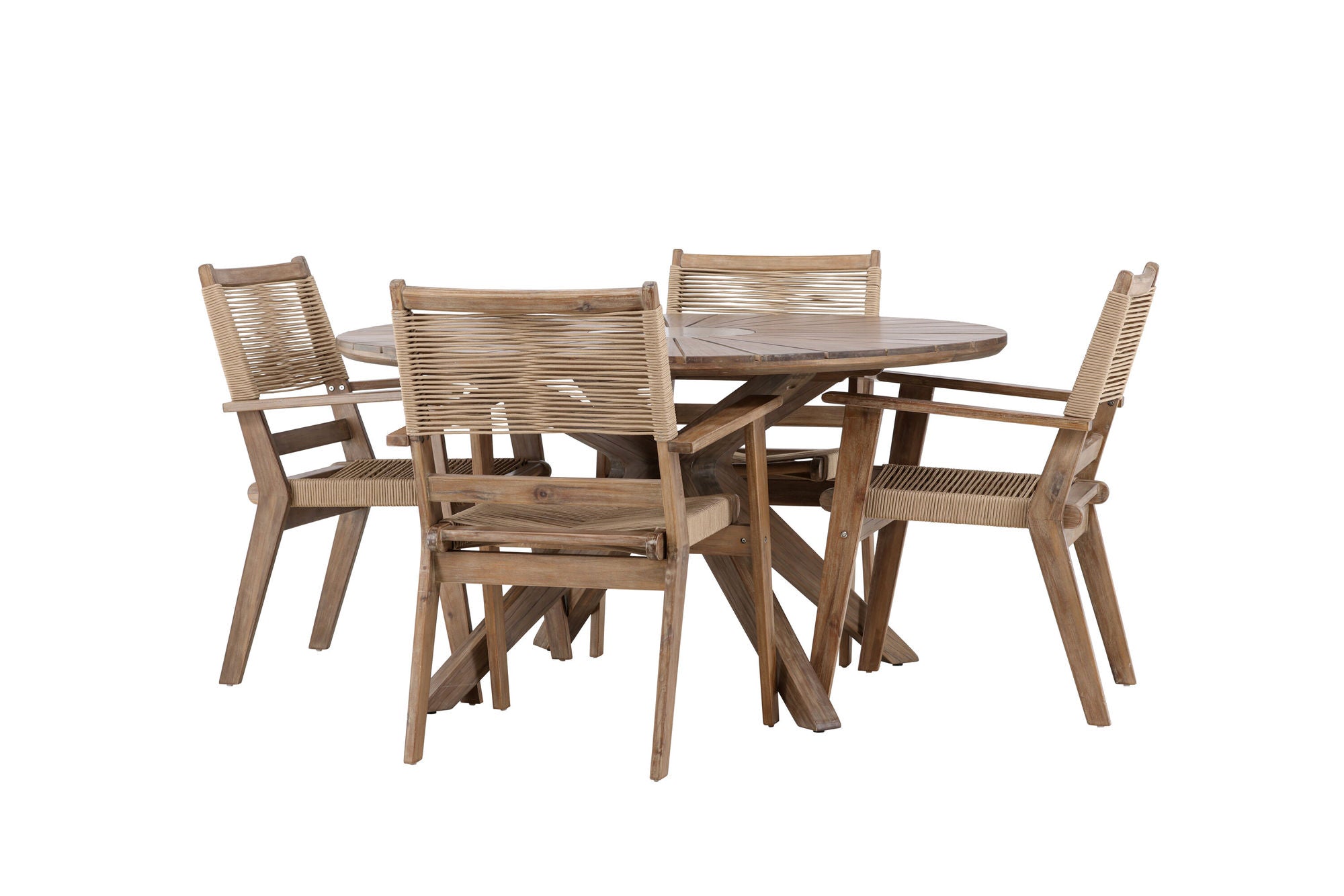 Venture Home Rosario spisebord- Teak Ø140 +Peter Diningchair Acacia - Dark brown / Beige _4