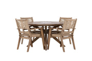 Venture Home Rosario spisebord- Teak Ø140 +Peter Diningchair Acacia - Dark brown / Beige _4