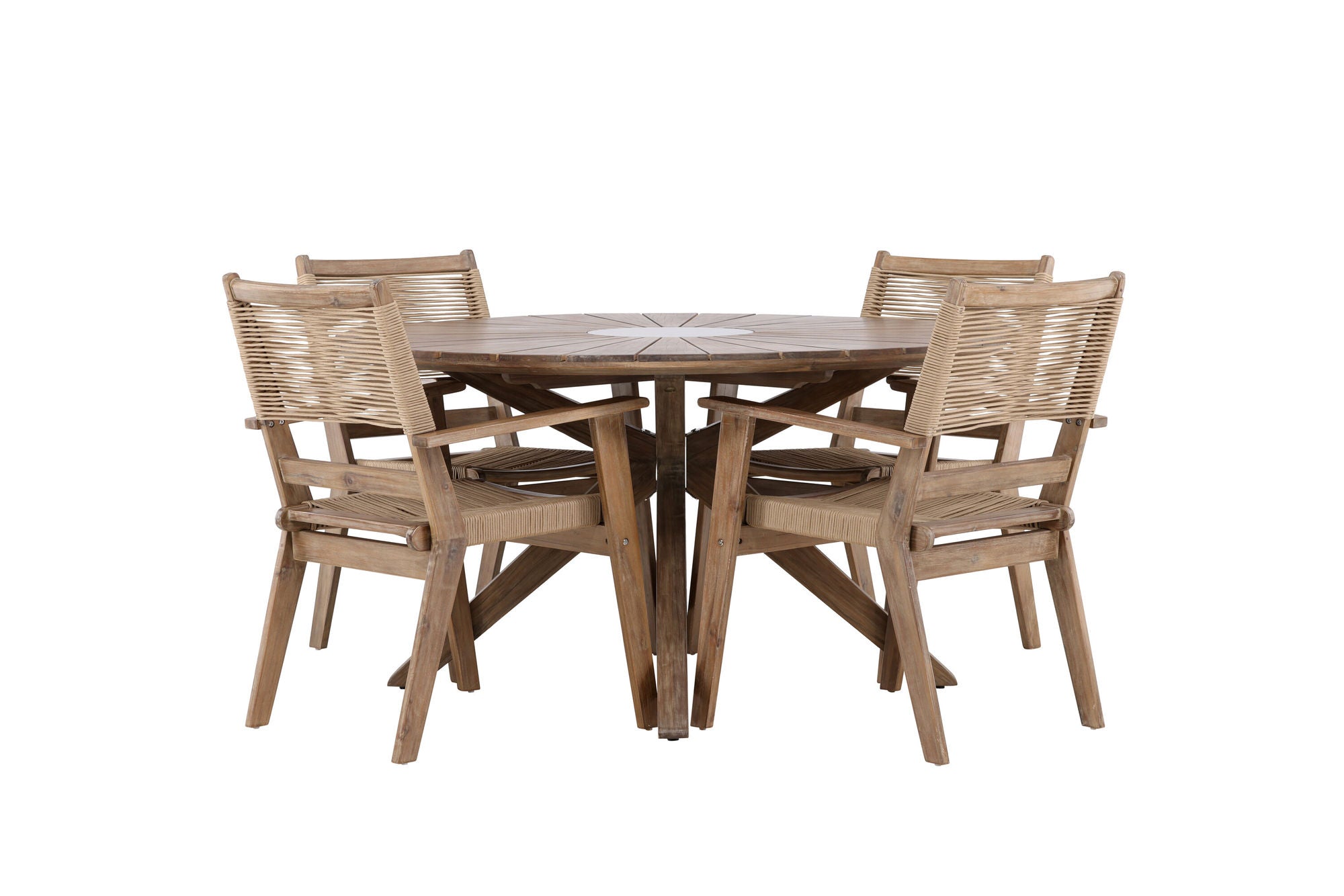 Venture Home Rosario spisebord- Teak Ø140 +Peter Diningchair Acacia - Dark brown / Beige _4