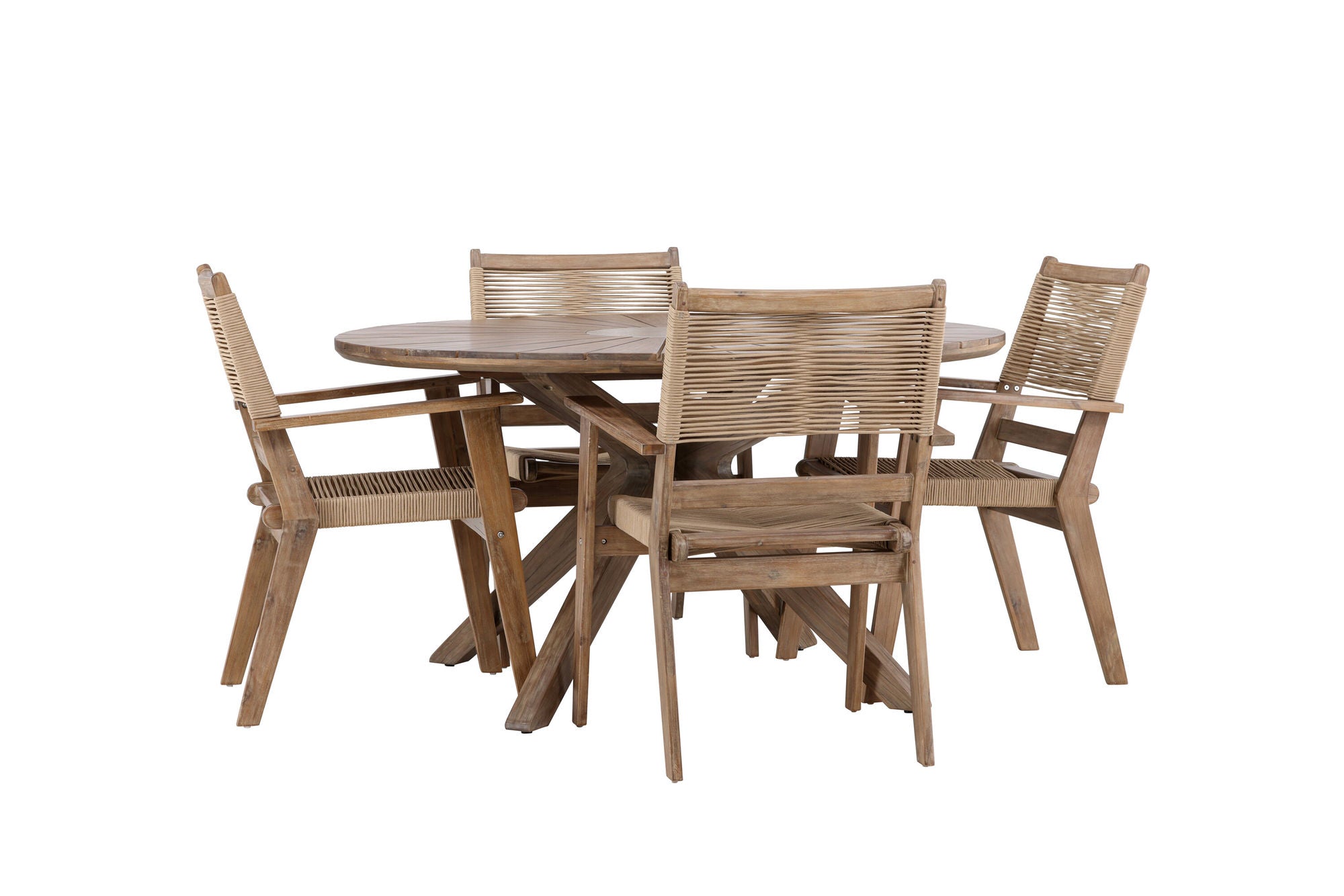 Venture Home Rosario spisebord- Teak Ø140 +Peter Diningchair Acacia - Dark brown / Beige _4