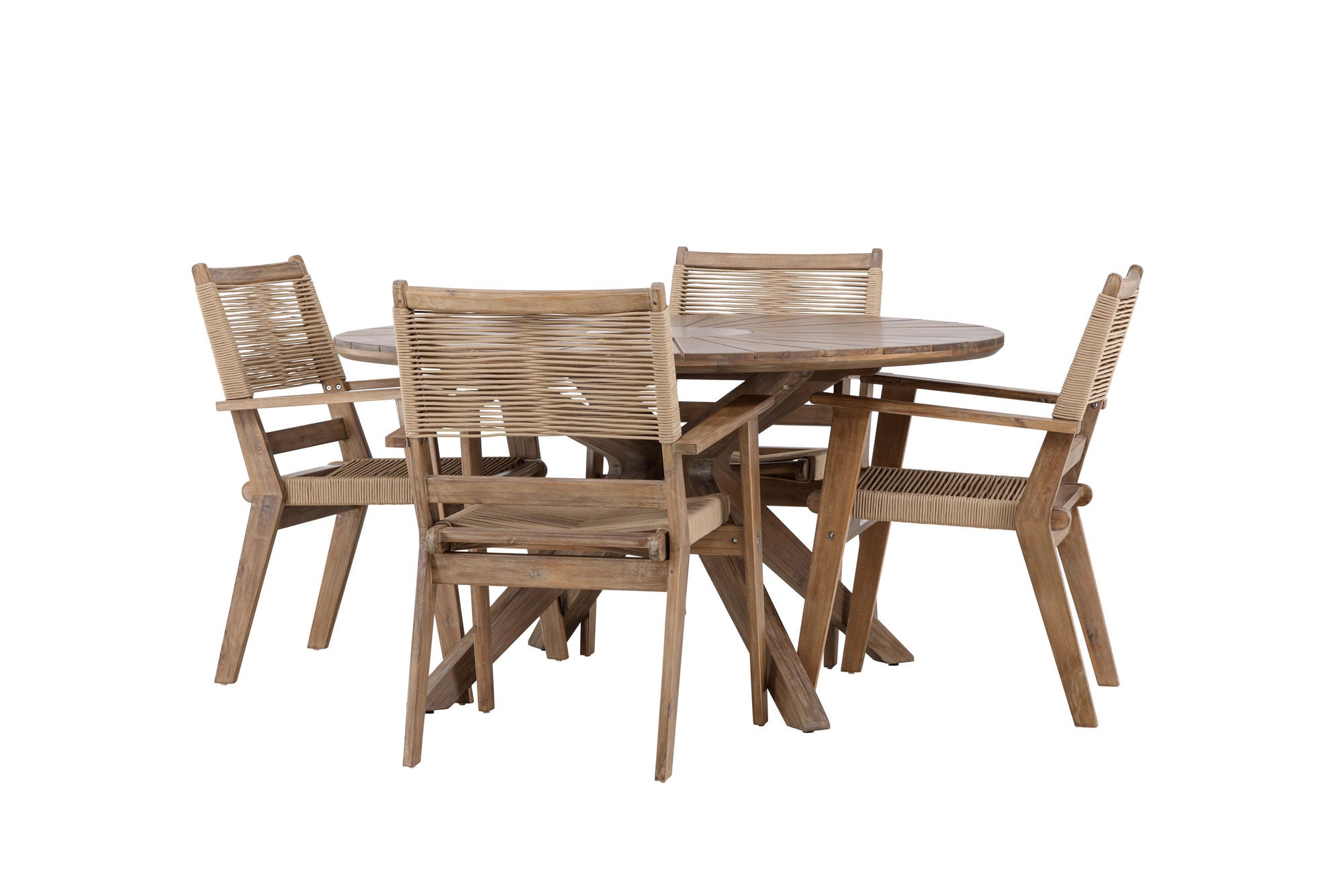 Venture Home Rosario spisebord- Teak Ø140 +Peter Diningchair Acacia - Dark brown / Beige _4