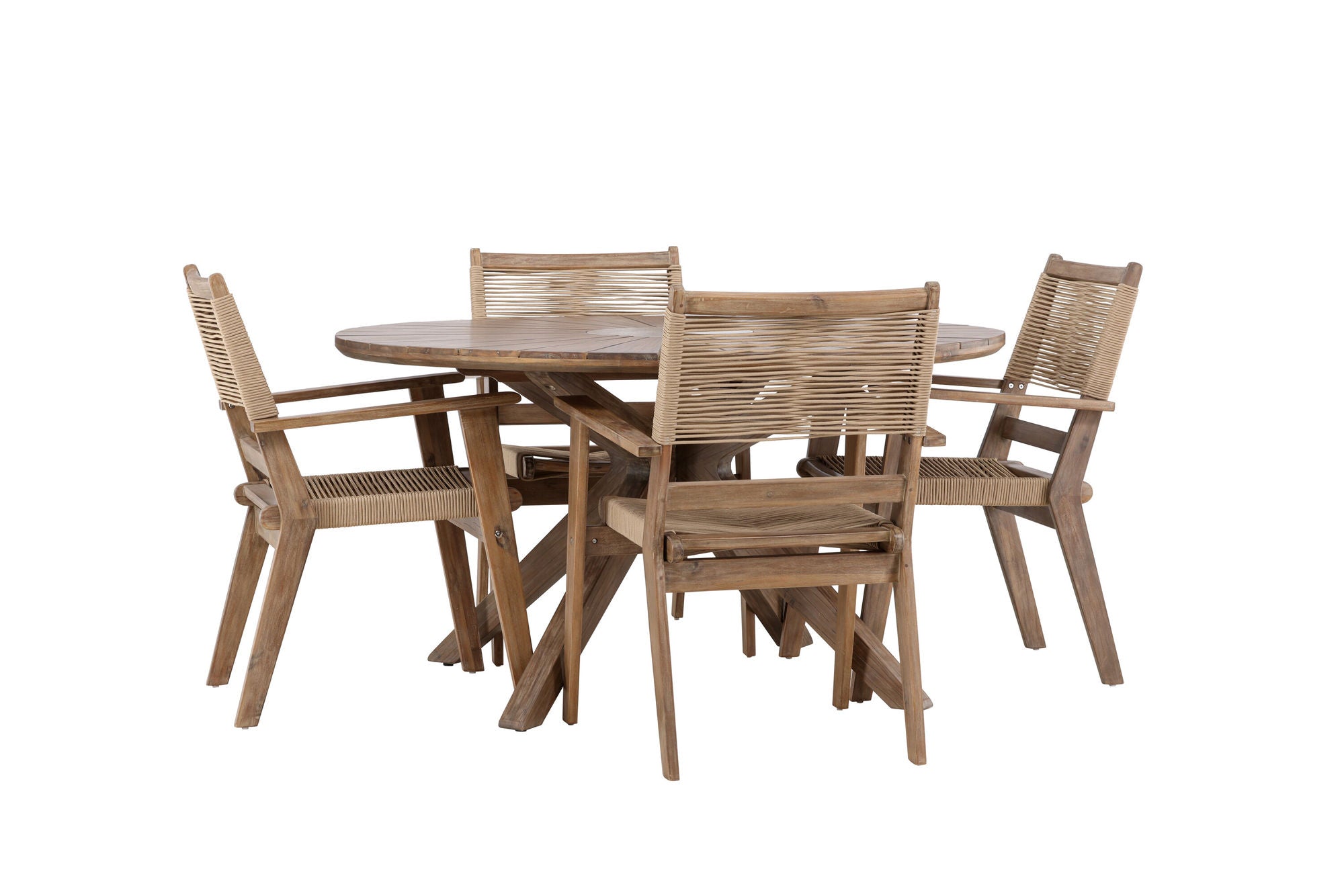 Venture Home Rosario spisebord- Teak Ø140 +Peter Diningchair Acacia - Dark brown / Beige _4