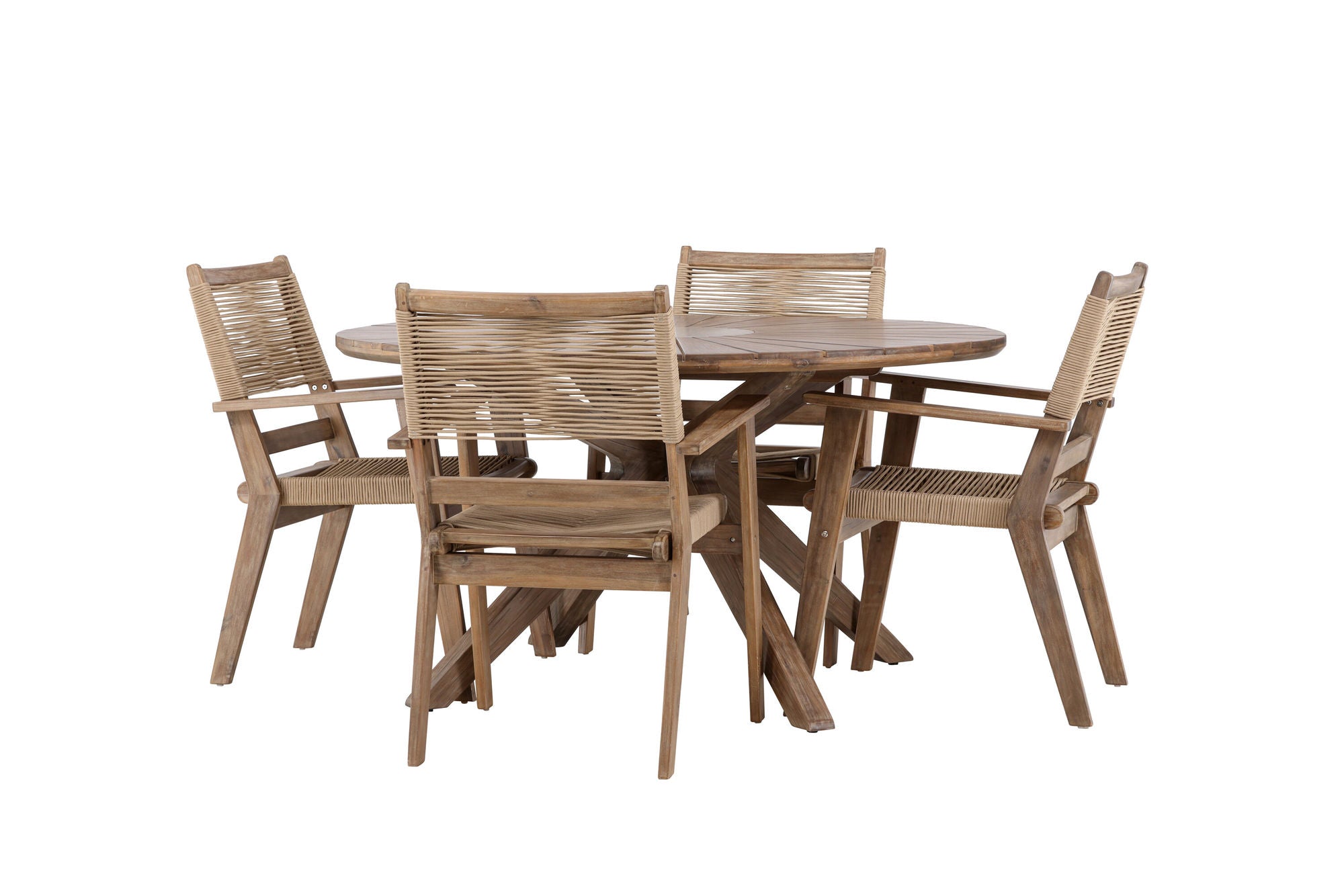 Venture Home Rosario spisebord- Teak Ø140 +Peter Diningchair Acacia - Dark brown / Beige _4
