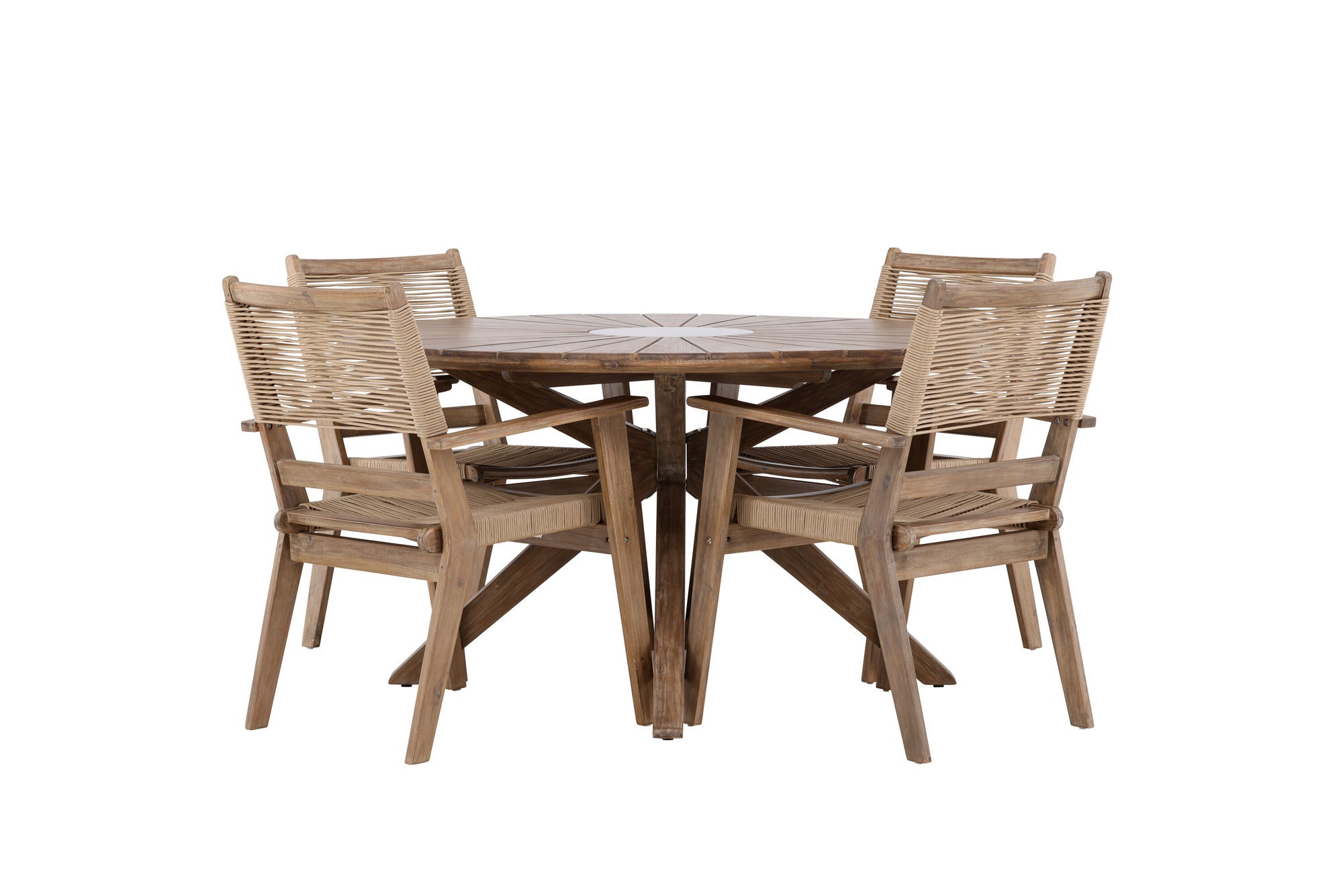 Venture Home Rosario spisebord- Teak Ø140 +Peter Diningchair Acacia - Dark brown / Beige _4