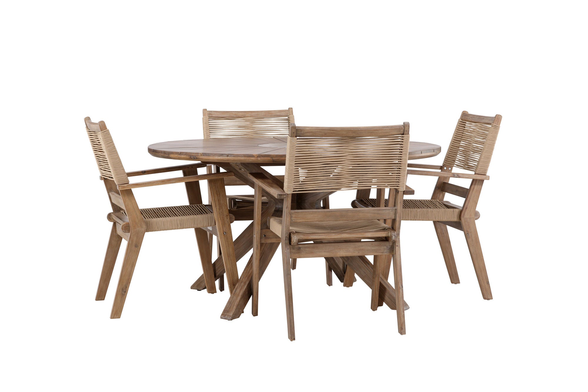 Venture Home Rosario spisebord- Teak Ø140 +Peter Diningchair Acacia - Dark brown / Beige _4
