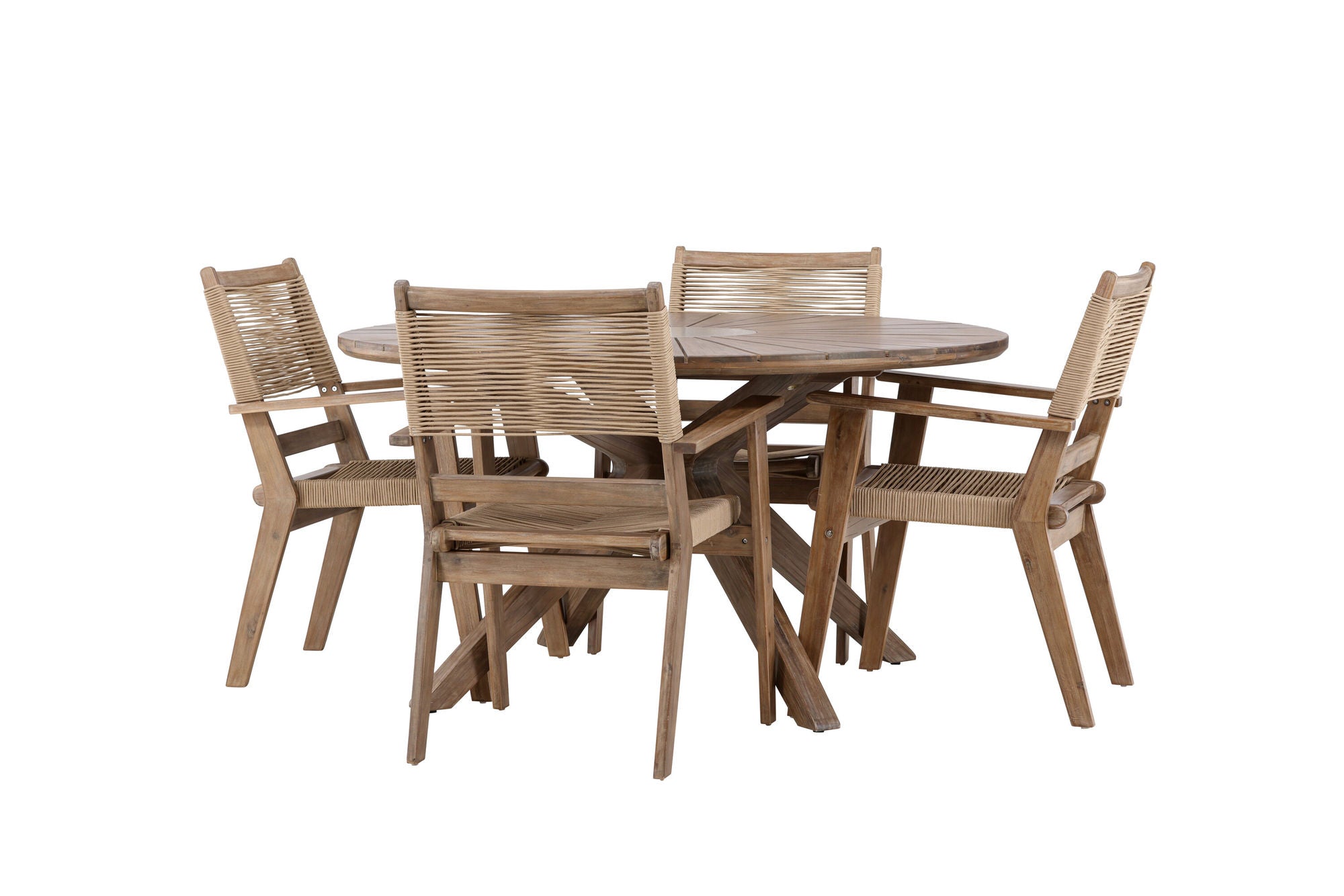 Venture Home Rosario spisebord- Teak Ø140 +Peter Diningchair Acacia - Dark brown / Beige _4