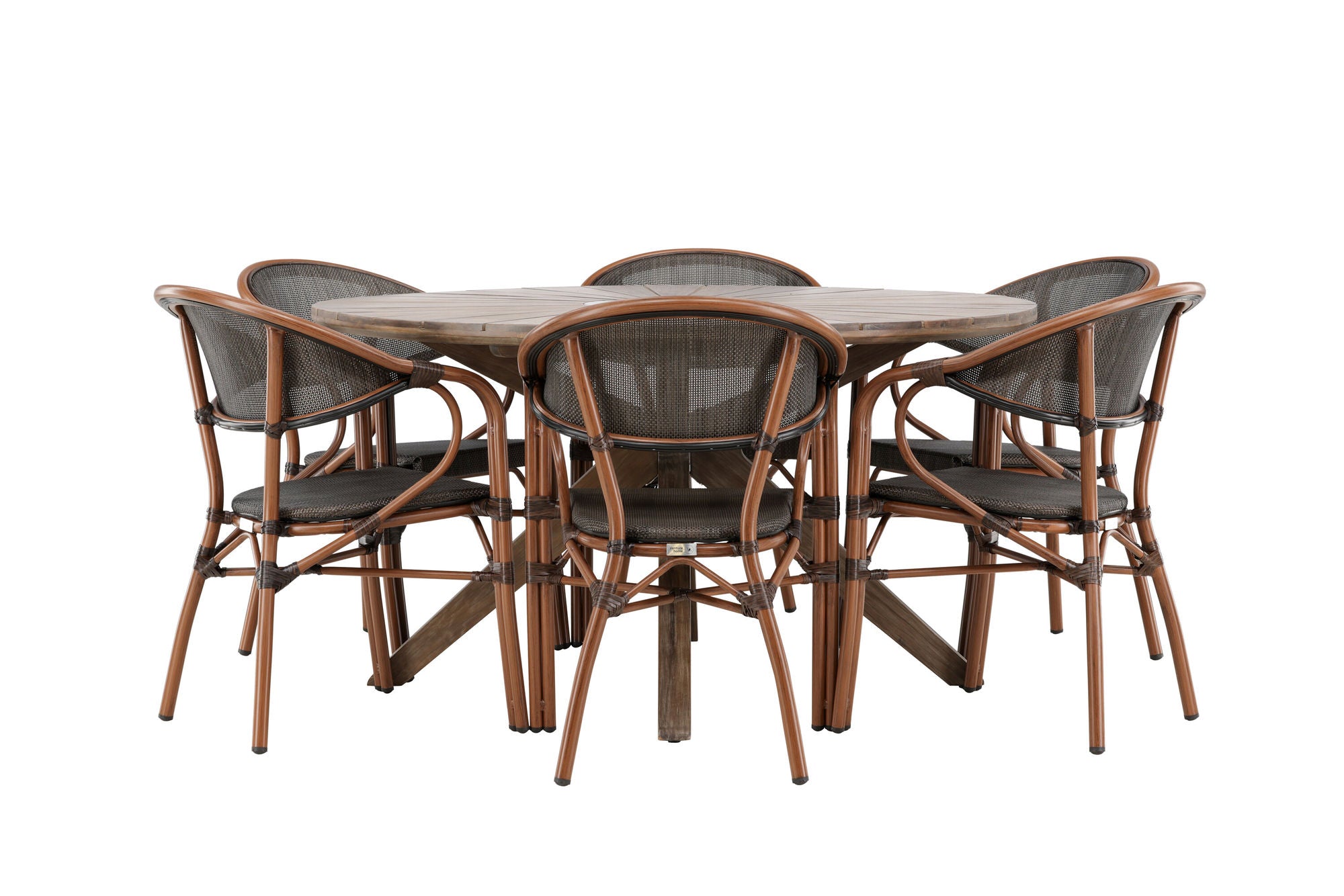 Venture Home Rosario spisebord- Teak Ø140 +Vila Real Caféchair 2-pack - Brown/Black _6