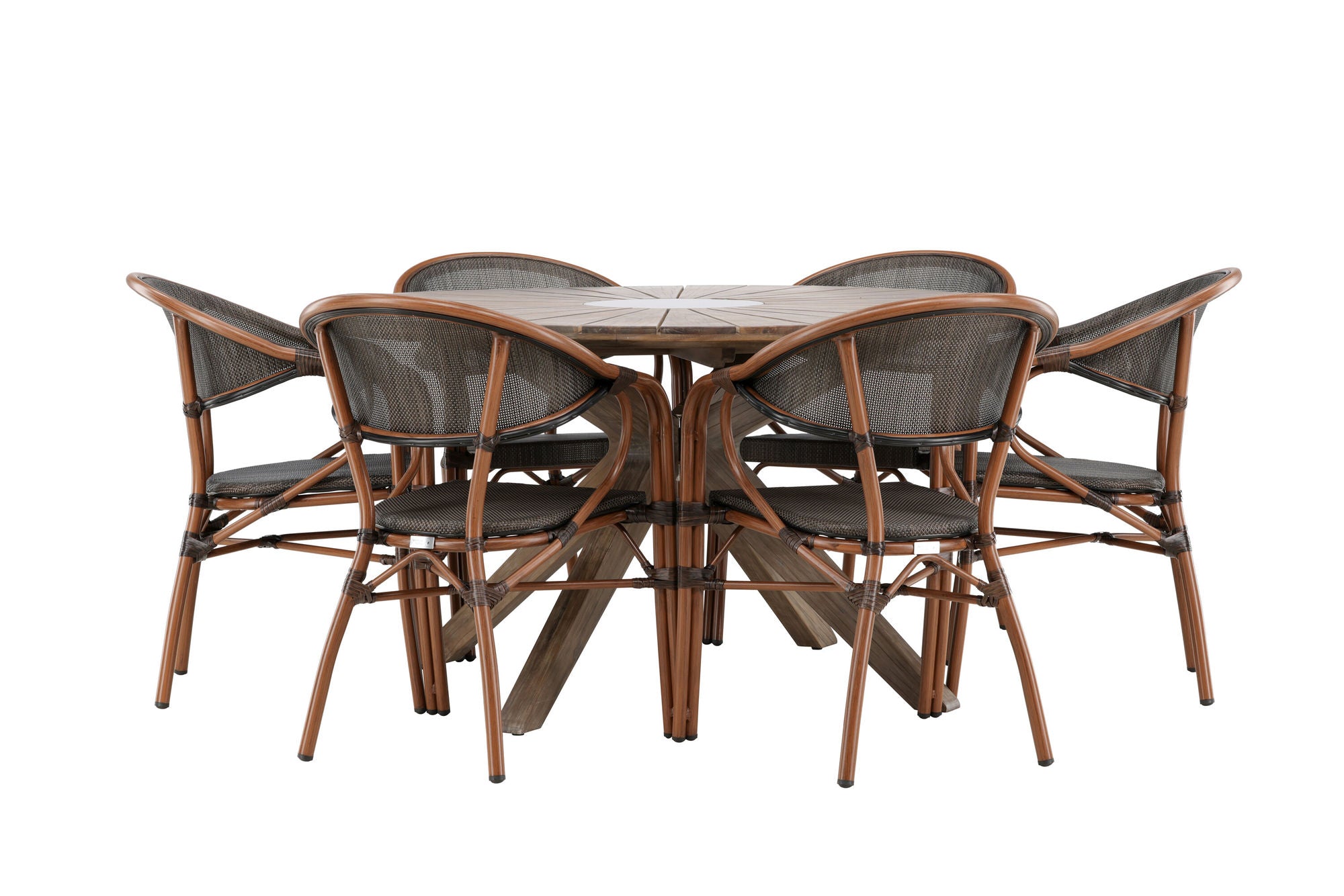 Venture Home Rosario spisebord- Teak Ø140 +Vila Real Caféchair 2-pack - Brown/Black _6