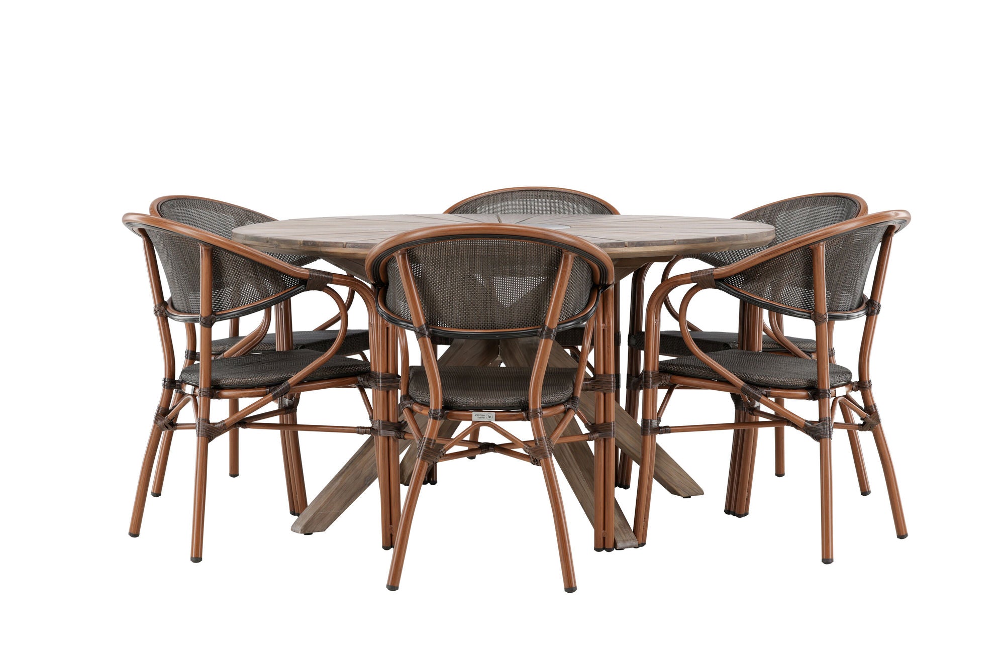 Venture Home Rosario spisebord- Teak Ø140 +Vila Real Caféchair 2-pack - Brown/Black _6