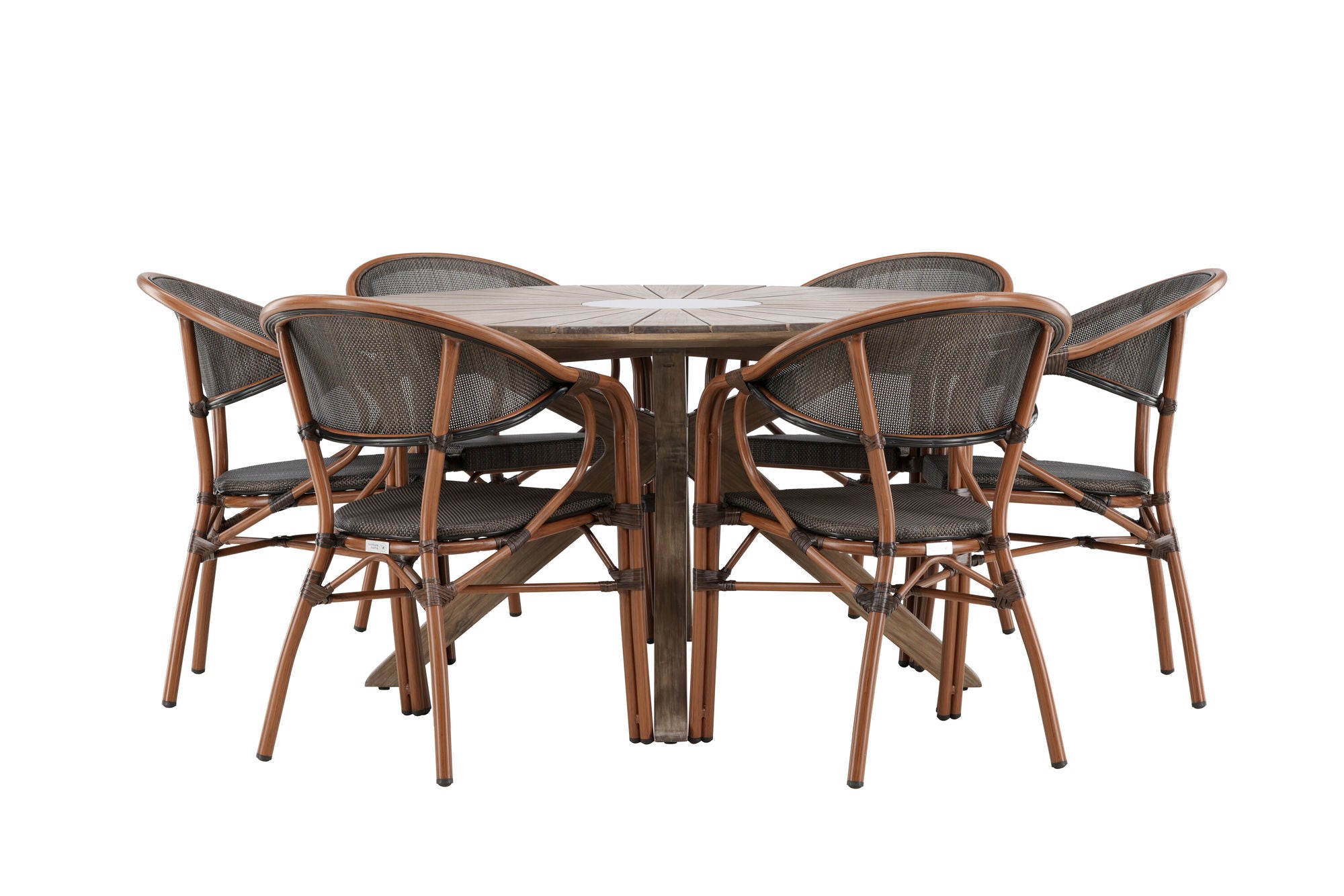 Venture Home Rosario spisebord- Teak Ø140 +Vila Real Caféchair 2-pack - Brown/Black _6