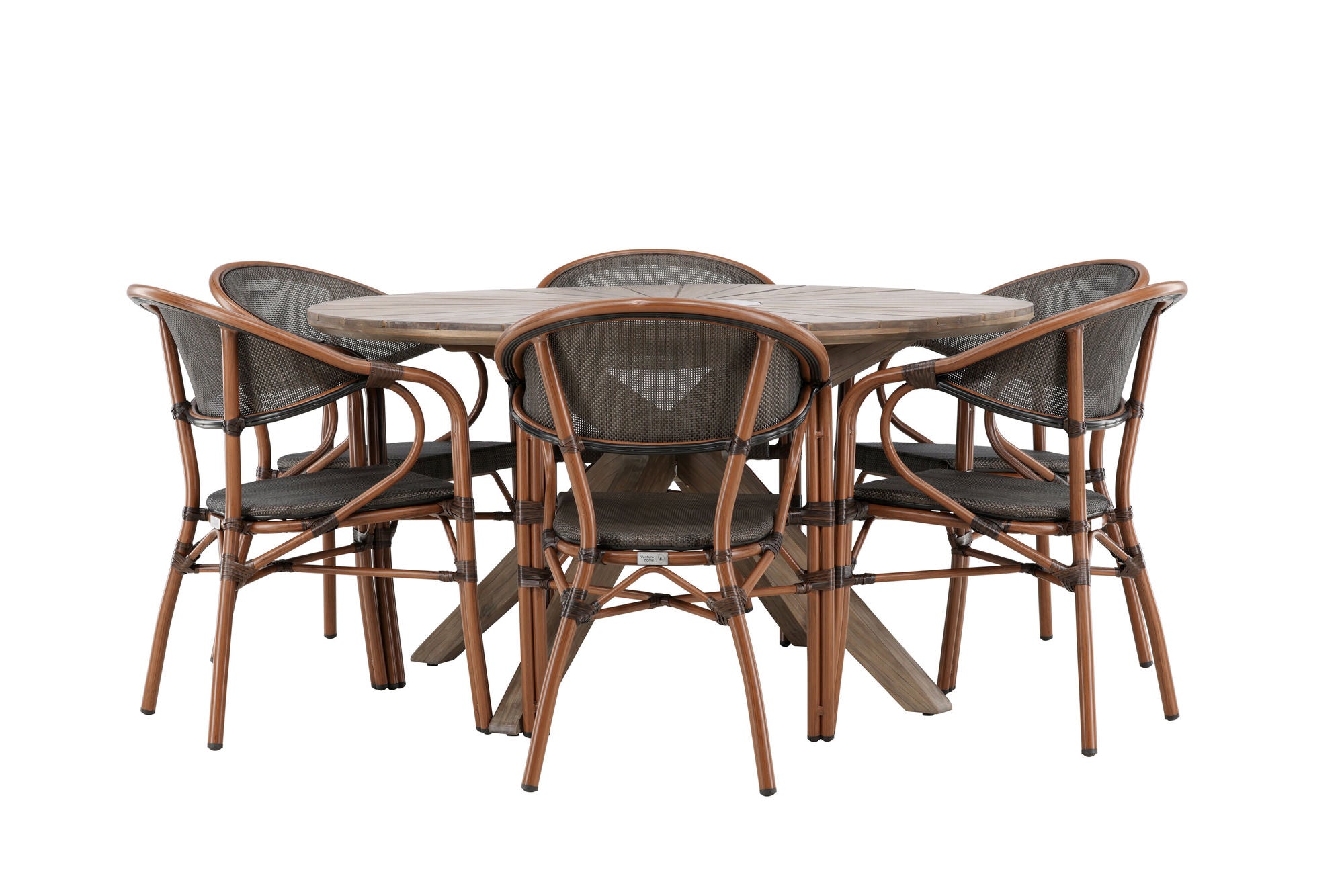 Venture Home Rosario spisebord- Teak Ø140 +Vila Real Caféchair 2-pack - Brown/Black _6