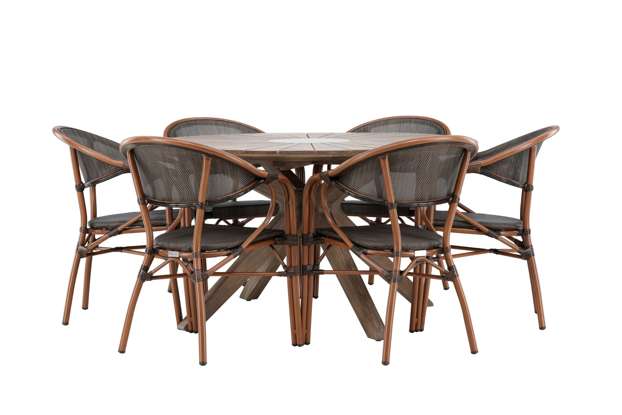 Venture Home Rosario spisebord- Teak Ø140 +Vila Real Caféchair 2-pack - Brown/Black _6