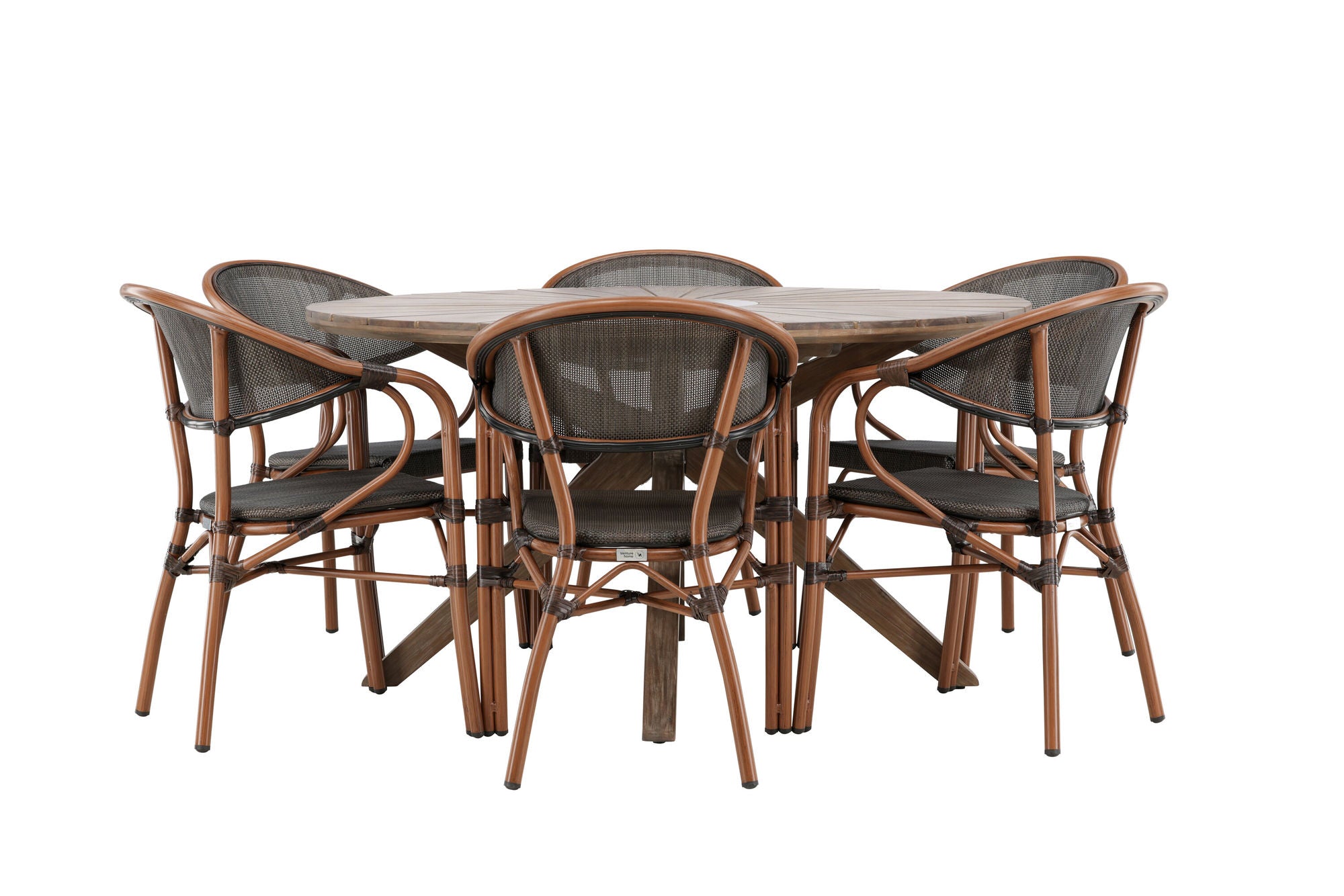 Venture Home Rosario spisebord- Teak Ø140 +Vila Real Caféchair 2-pack - Brown/Black _6