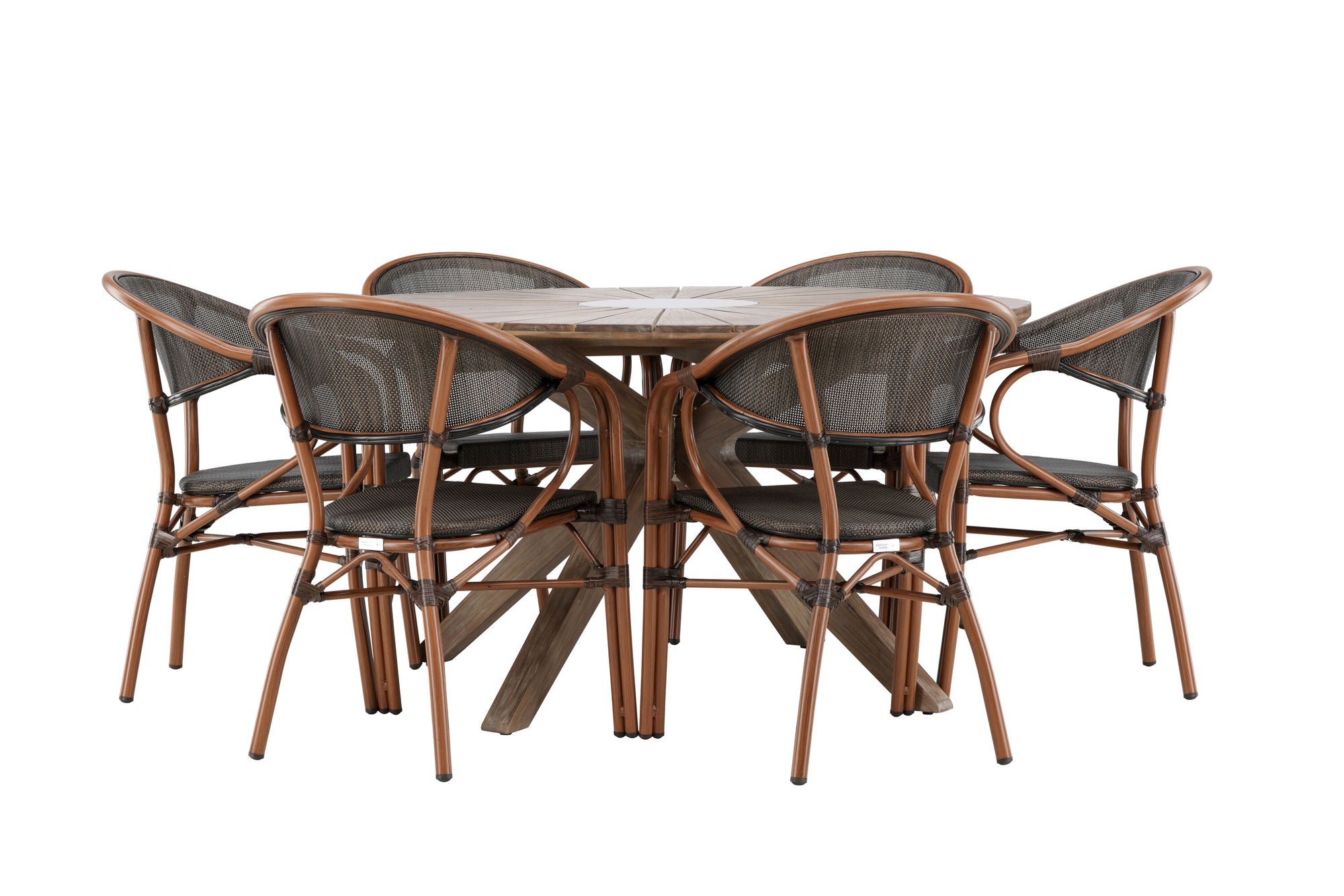 Venture Home Rosario spisebord- Teak Ø140 +Vila Real Caféchair 2-pack - Brown/Black _6