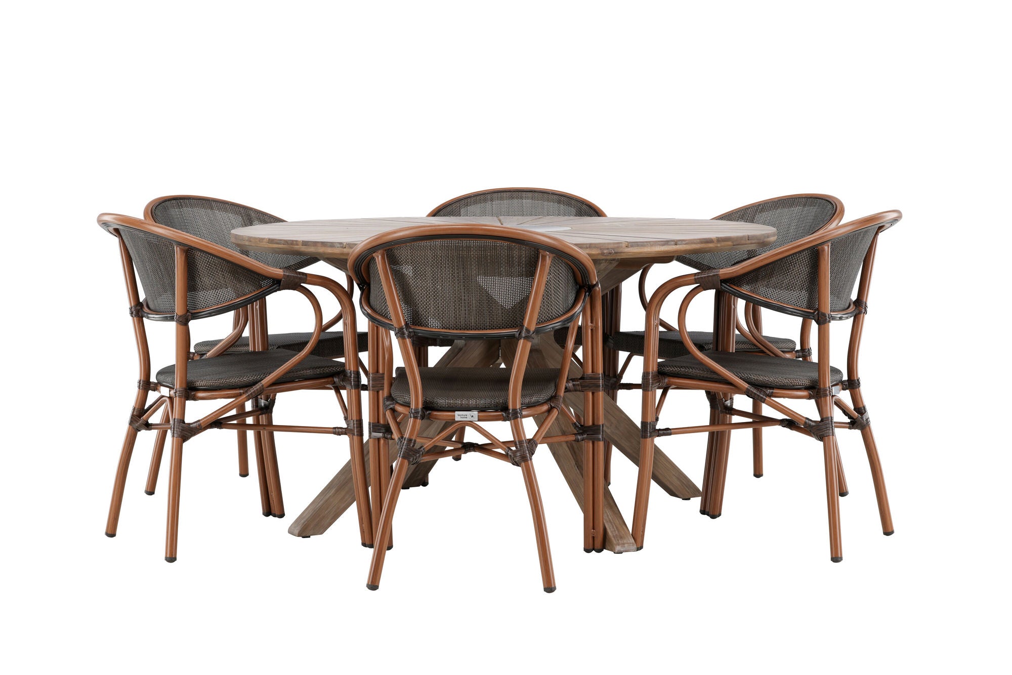 Venture Home Rosario spisebord- Teak Ø140 +Vila Real Caféchair 2-pack - Brown/Black _6
