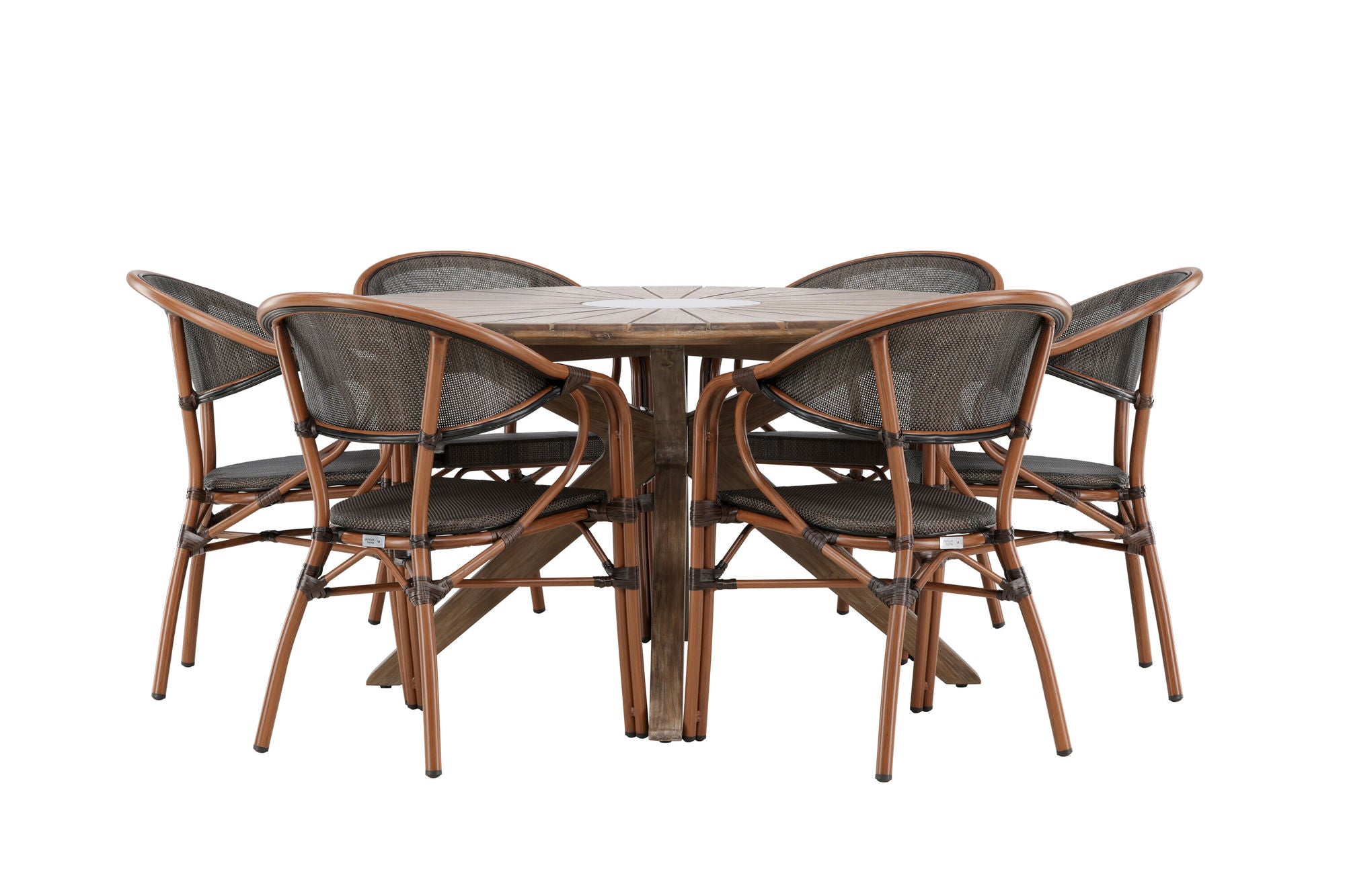 Venture Home Rosario spisebord- Teak Ø140 +Vila Real Caféchair 2-pack - Brown/Black _6