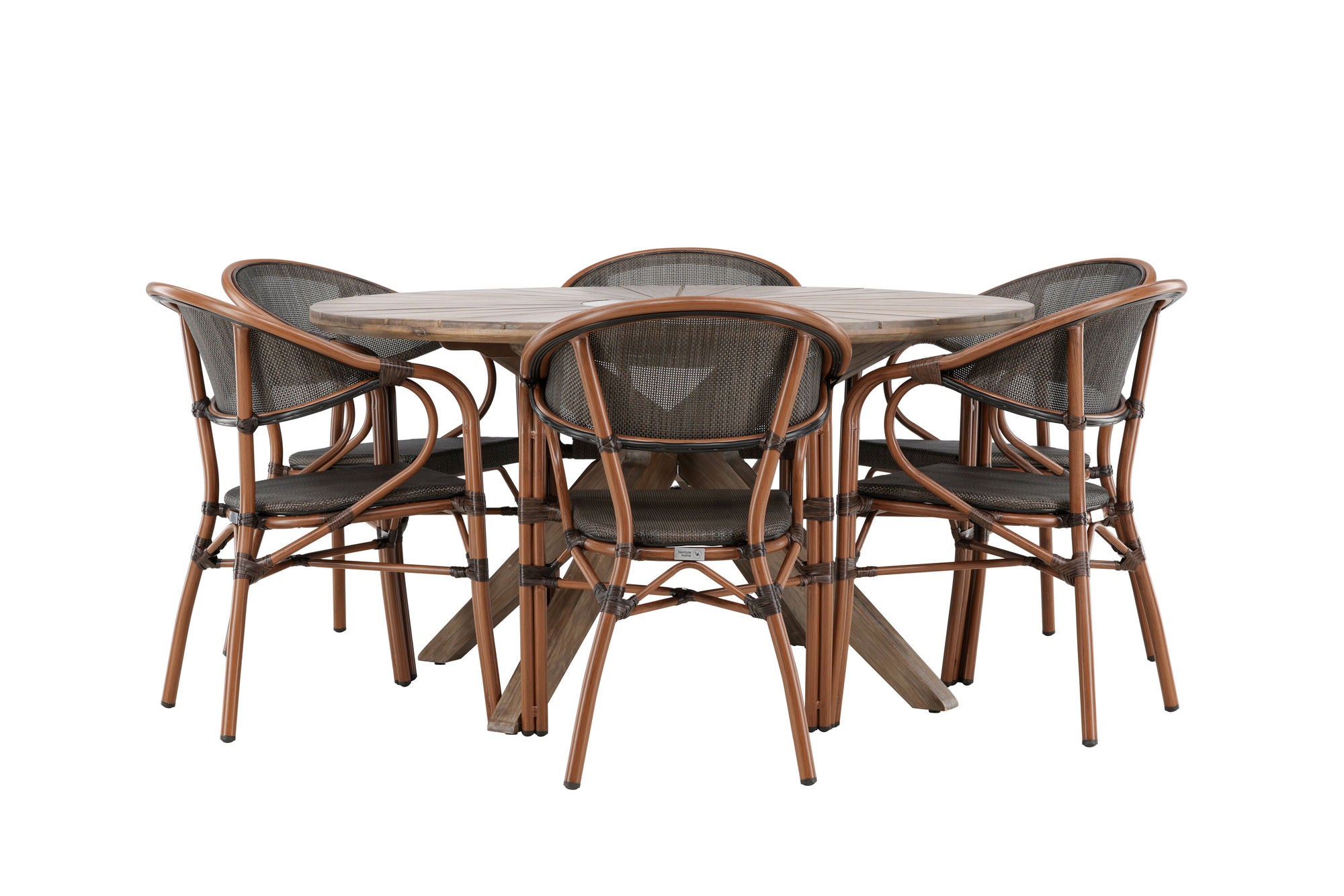 Venture Home Rosario spisebord- Teak Ø140 +Vila Real Caféchair 2-pack - Brown/Black _6