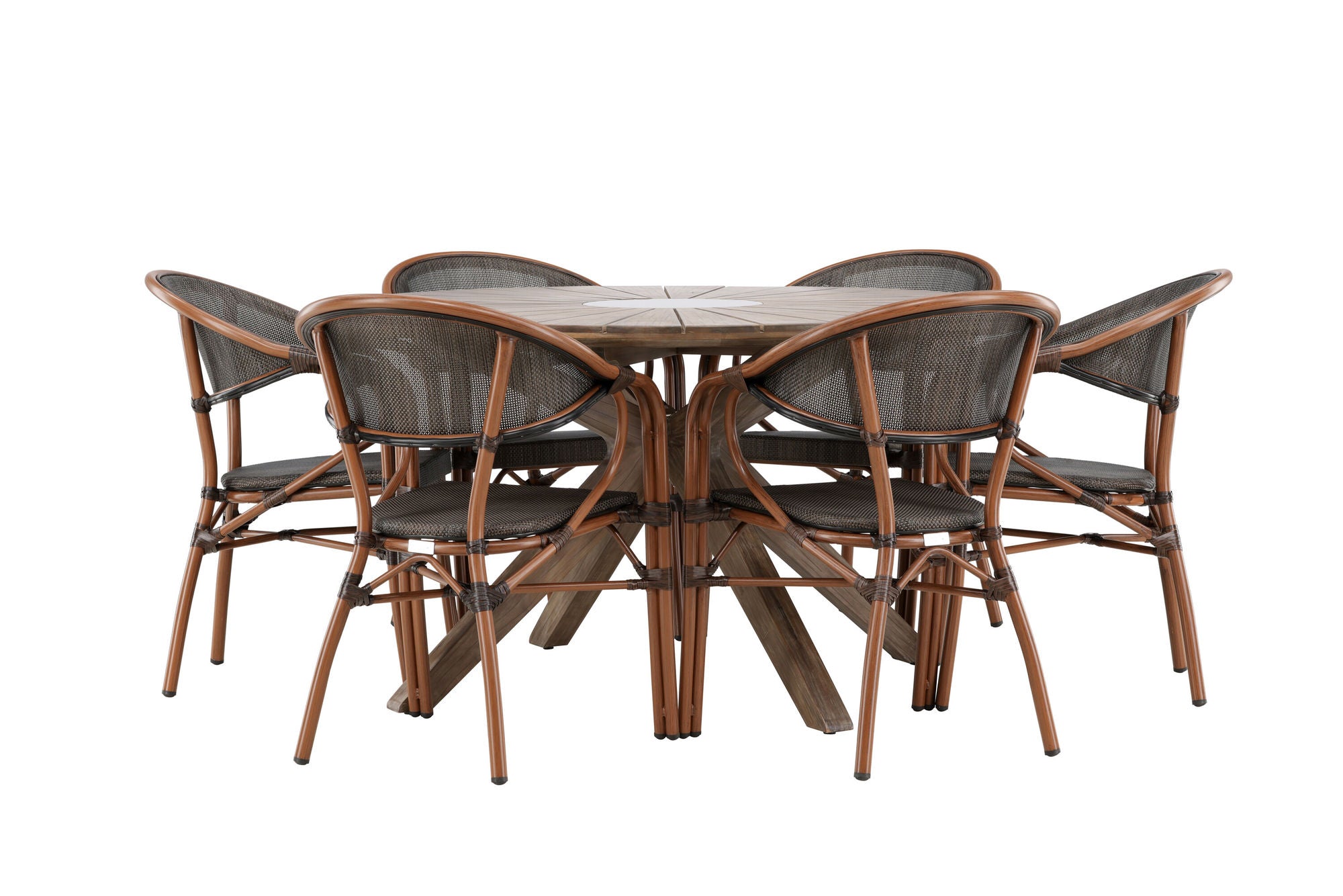 Venture Home Rosario spisebord- Teak Ø140 +Vila Real Caféchair 2-pack - Brown/Black _6