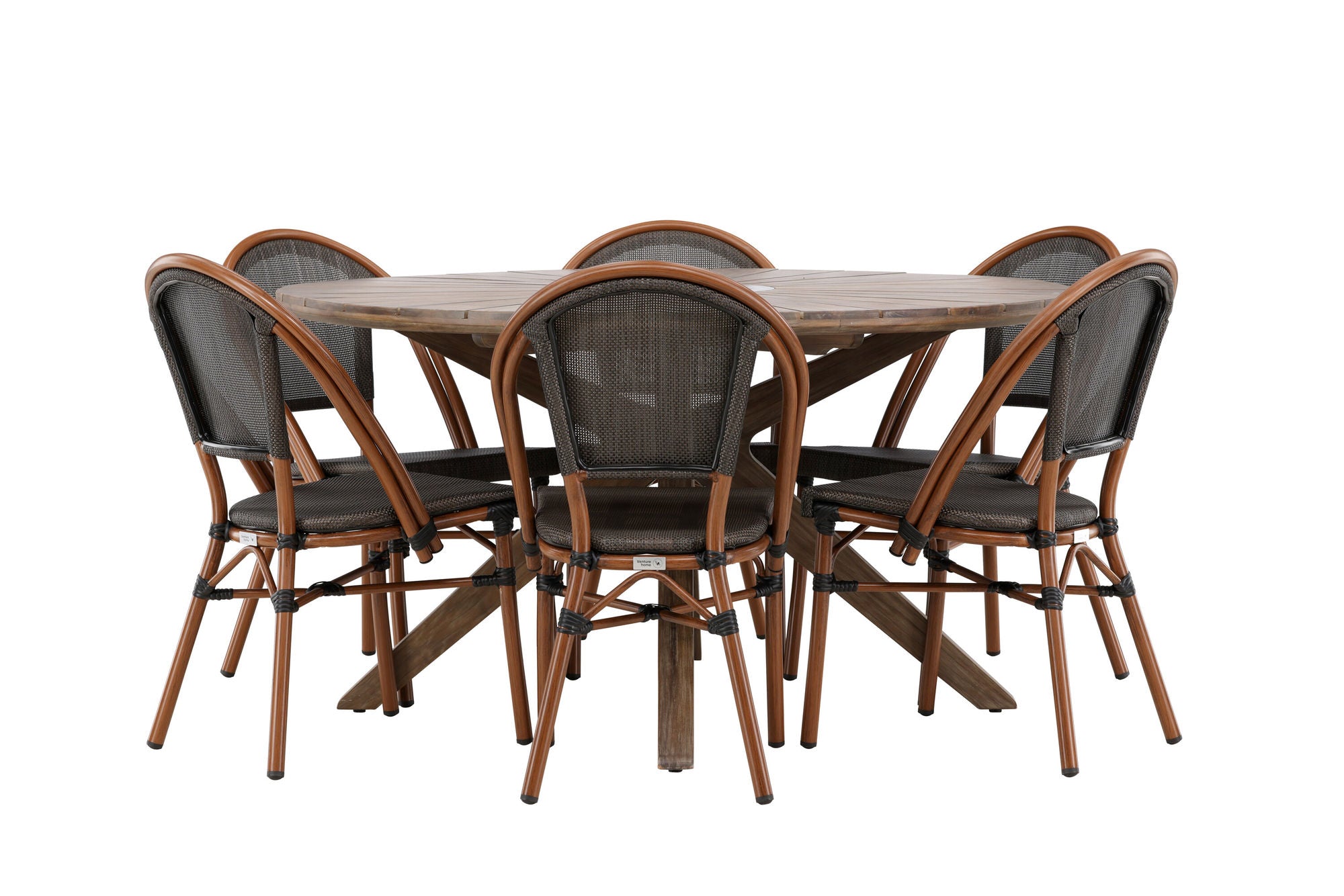 Venture Home Rosario spisebord- Teak Ø140 +Guarda Caféchair 2-pack - Brown/Black _6