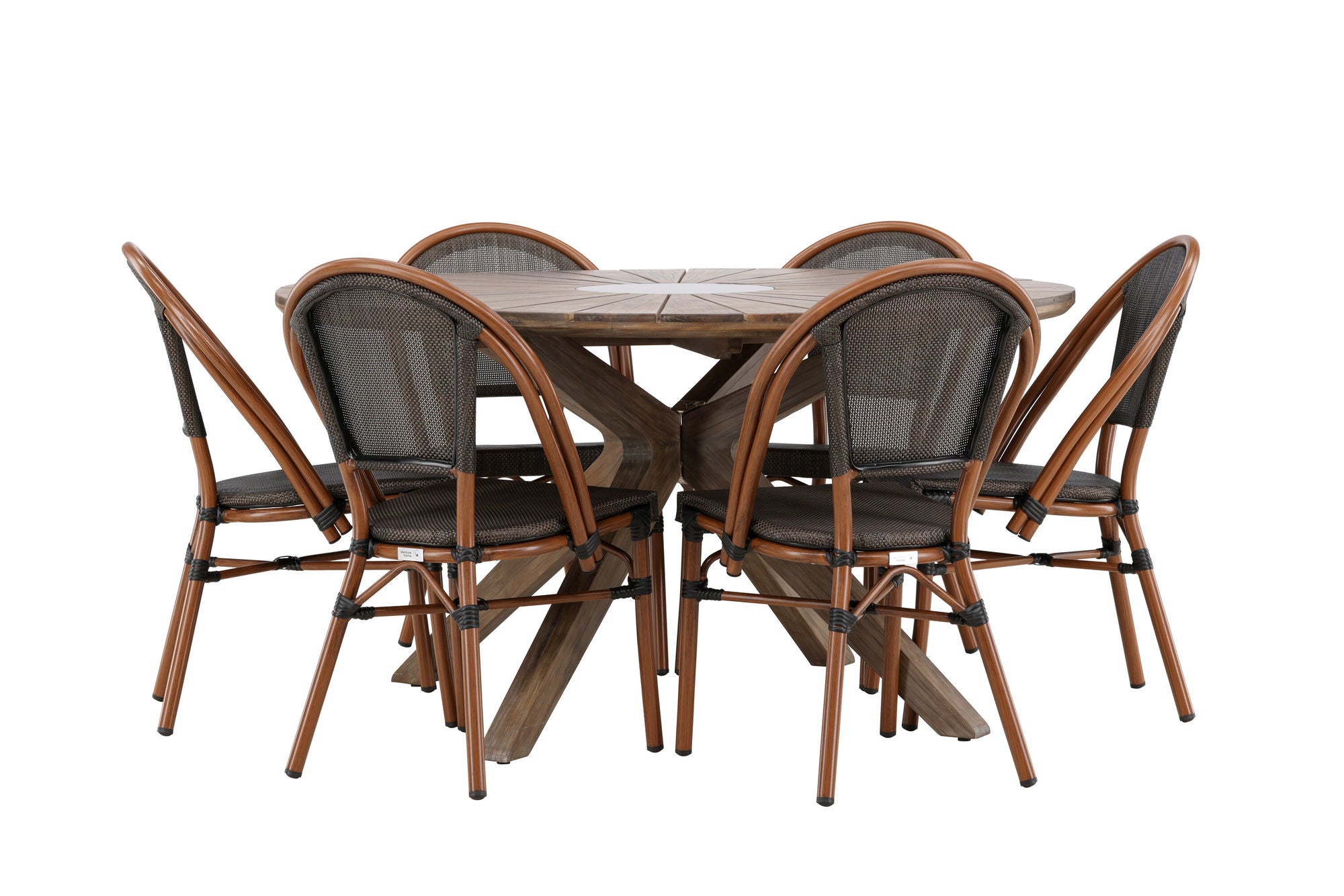 Venture Home Rosario spisebord- Teak Ø140 +Guarda Caféchair 2-pack - Brown/Black _6