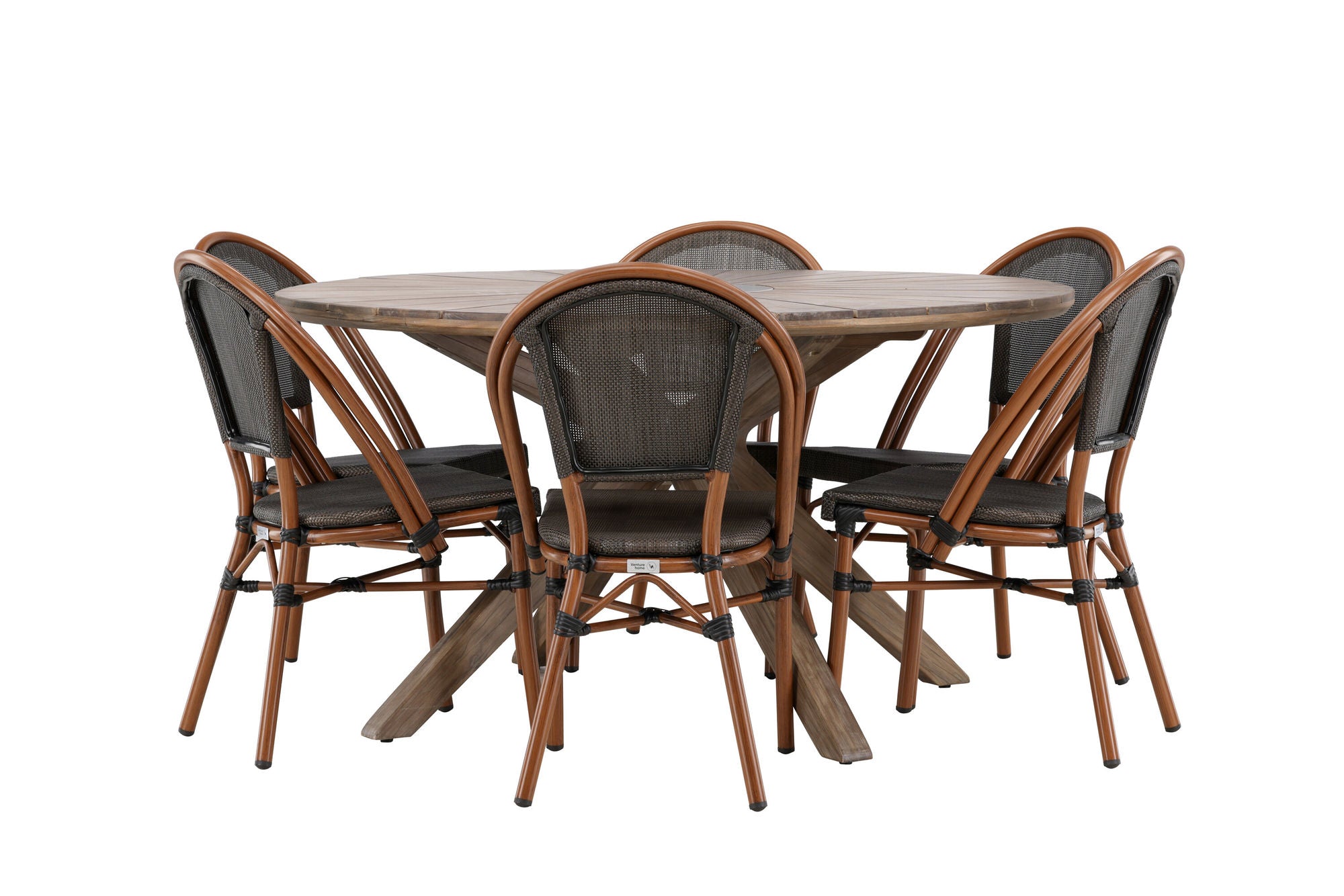 Venture Home Rosario spisebord- Teak Ø140 +Guarda Caféchair 2-pack - Brown/Black _6