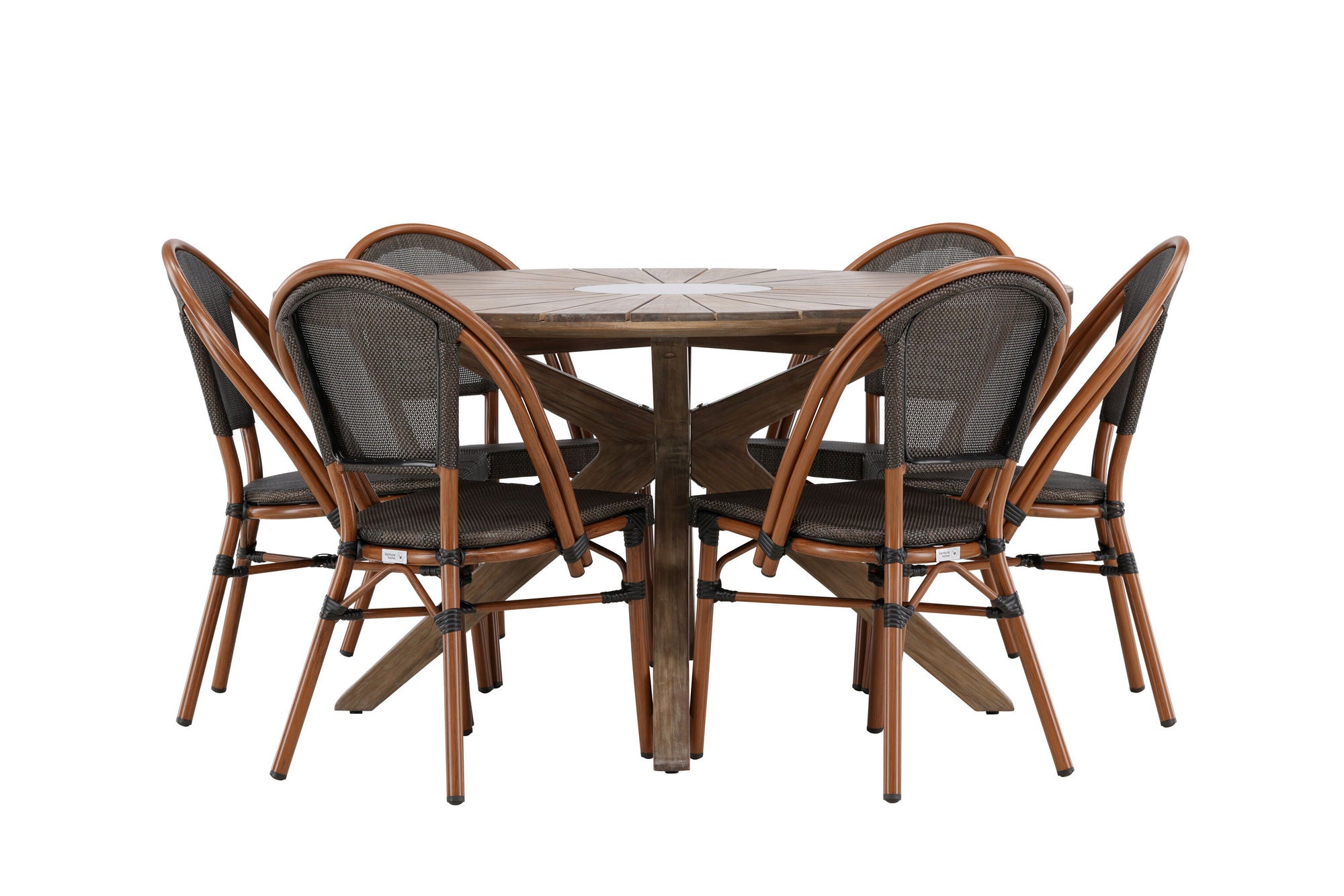 Venture Home Rosario spisebord- Teak Ø140 +Guarda Caféchair 2-pack - Brown/Black _6