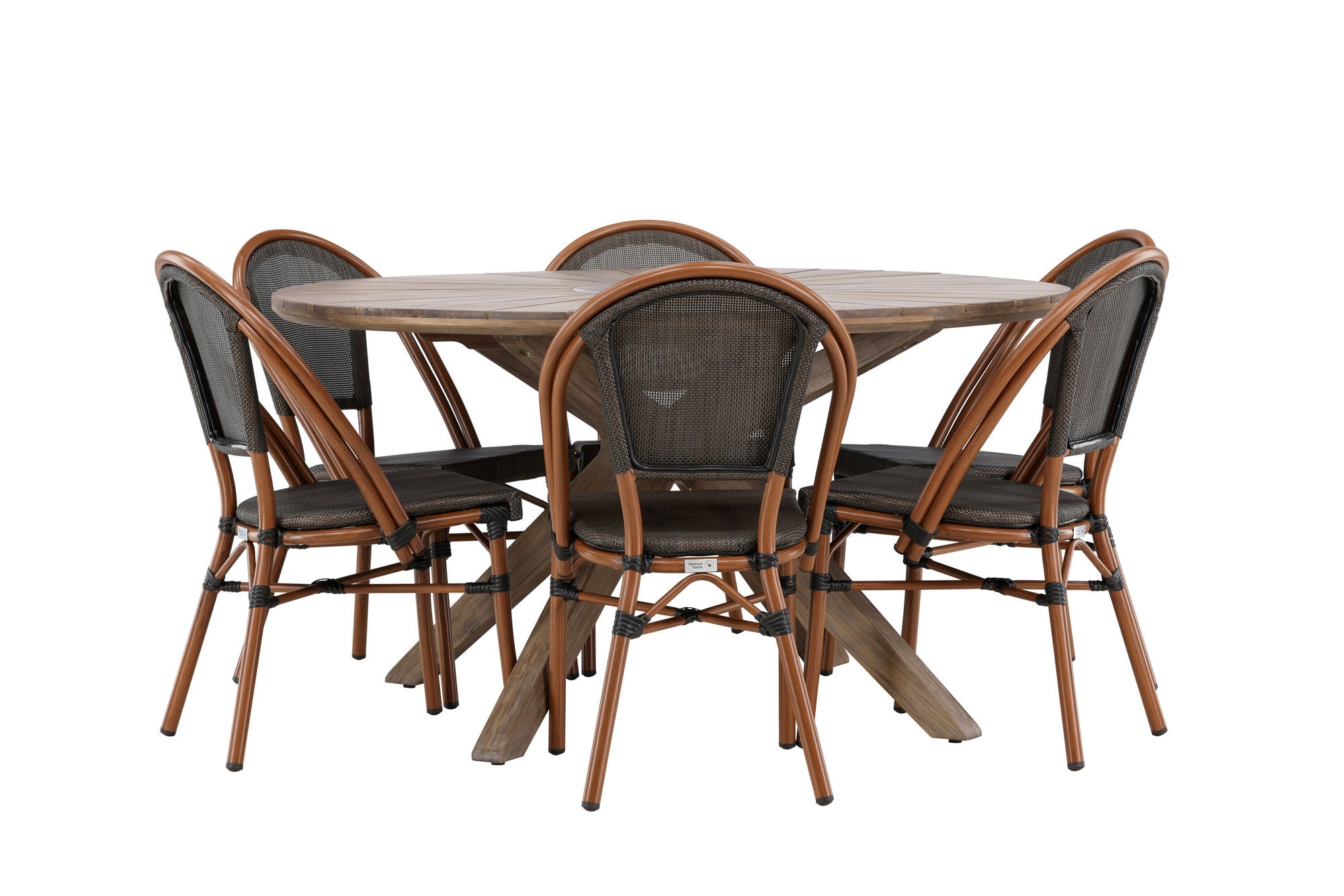 Venture Home Rosario spisebord- Teak Ø140 +Guarda Caféchair 2-pack - Brown/Black _6