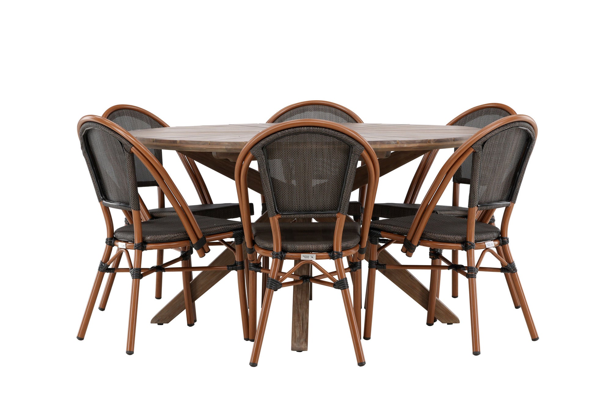 Venture Home Rosario spisebord- Teak Ø140 +Guarda Caféchair 2-pack - Brown/Black _6