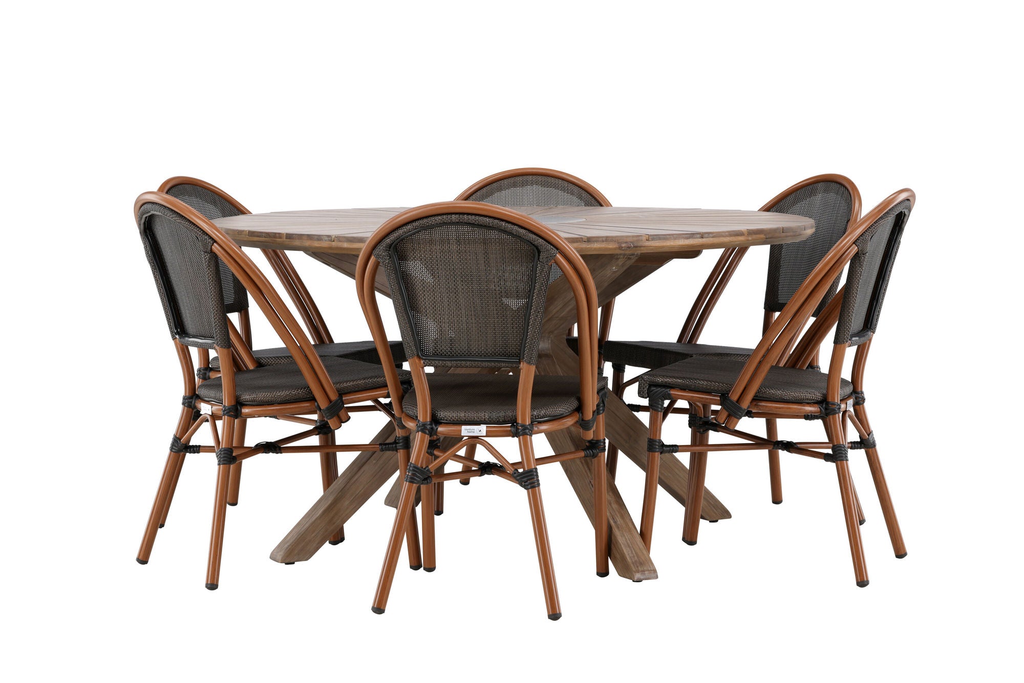 Venture Home Rosario spisebord- Teak Ø140 +Guarda Caféchair 2-pack - Brown/Black _6
