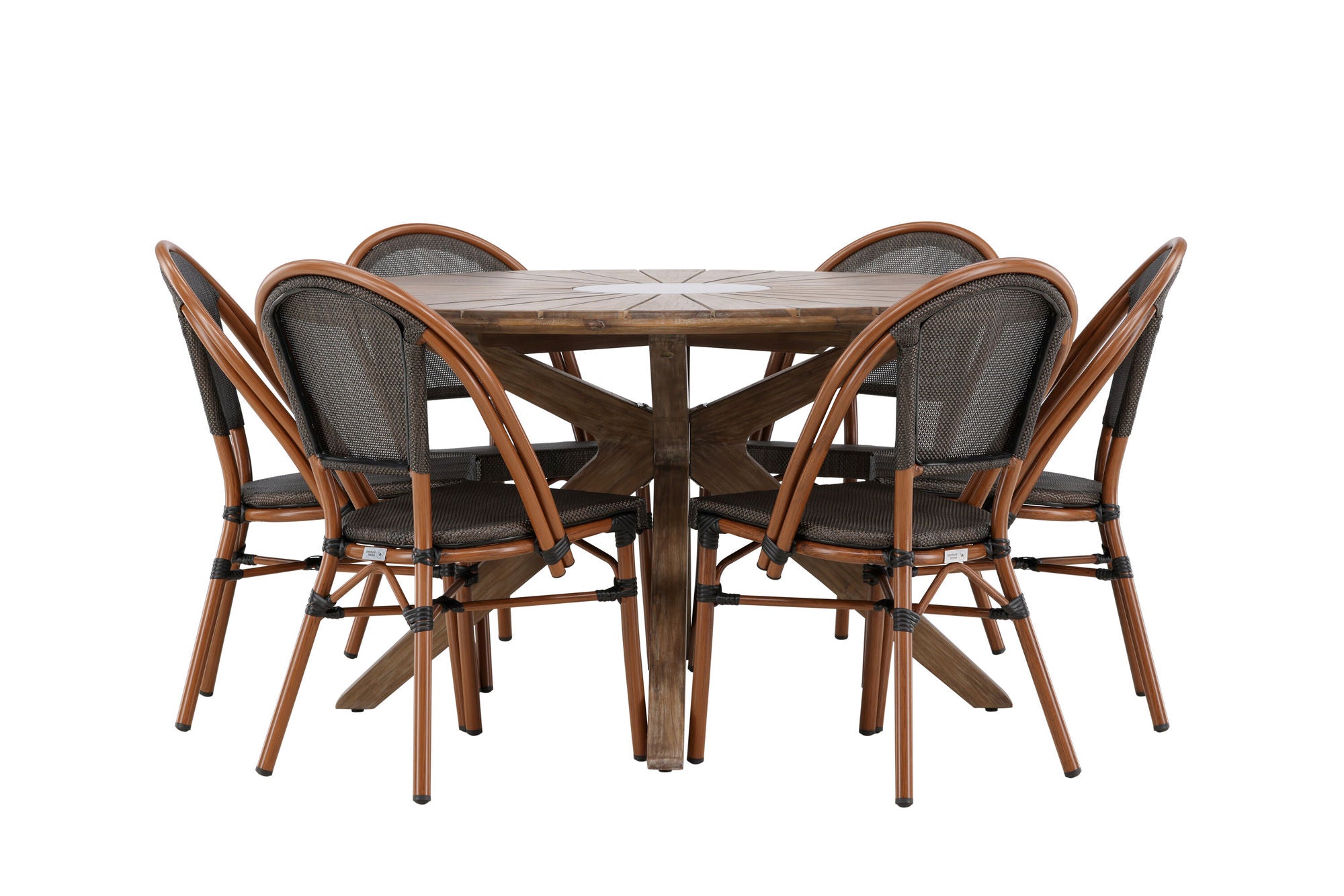 Venture Home Rosario spisebord- Teak Ø140 +Guarda Caféchair 2-pack - Brown/Black _6