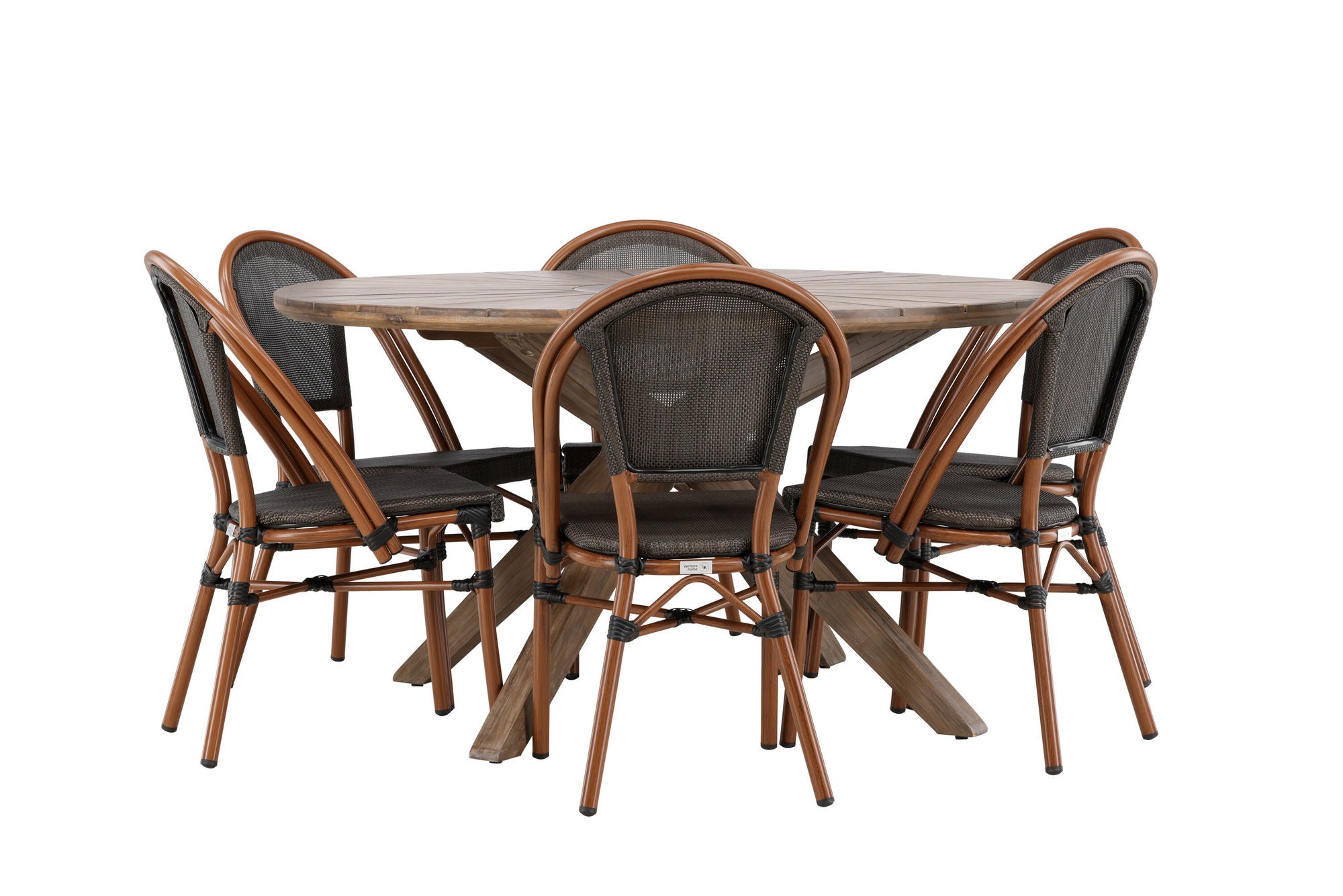 Venture Home Rosario spisebord- Teak Ø140 +Guarda Caféchair 2-pack - Brown/Black _6
