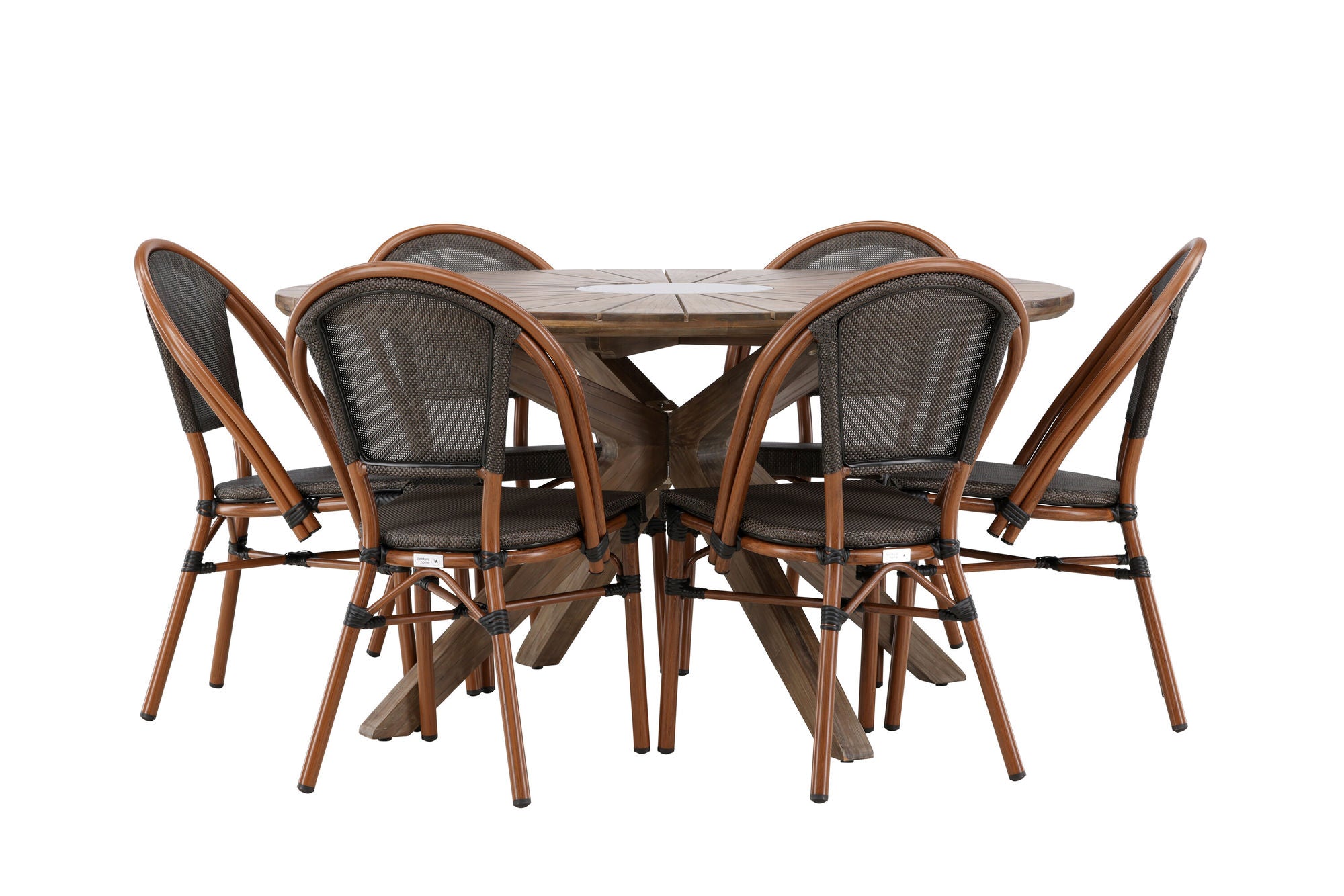 Venture Home Rosario spisebord- Teak Ø140 +Guarda Caféchair 2-pack - Brown/Black _6