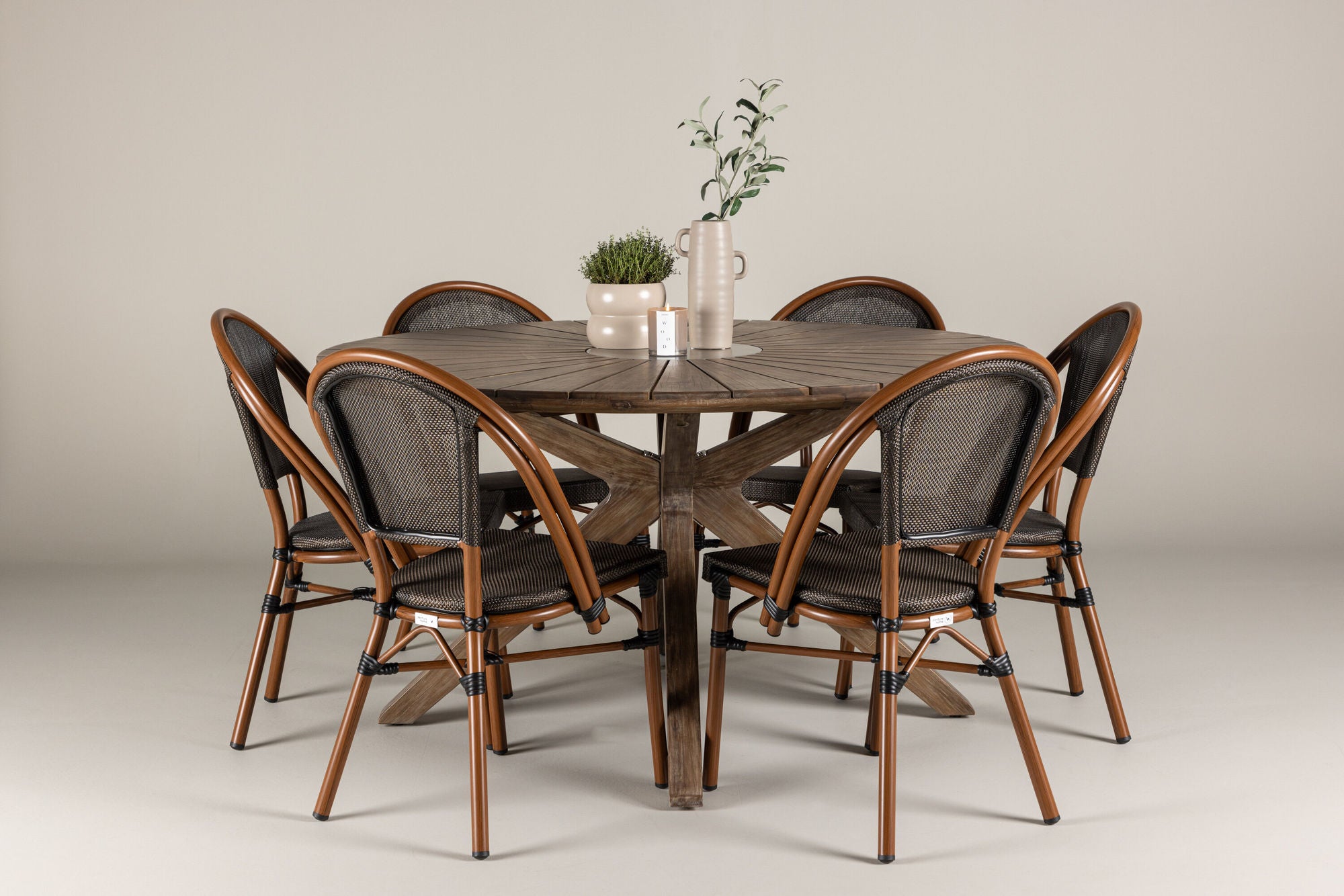 Venture Home Rosario spisebord- Teak Ø140 +Guarda Caféchair 2-pack - Brown/Black _6