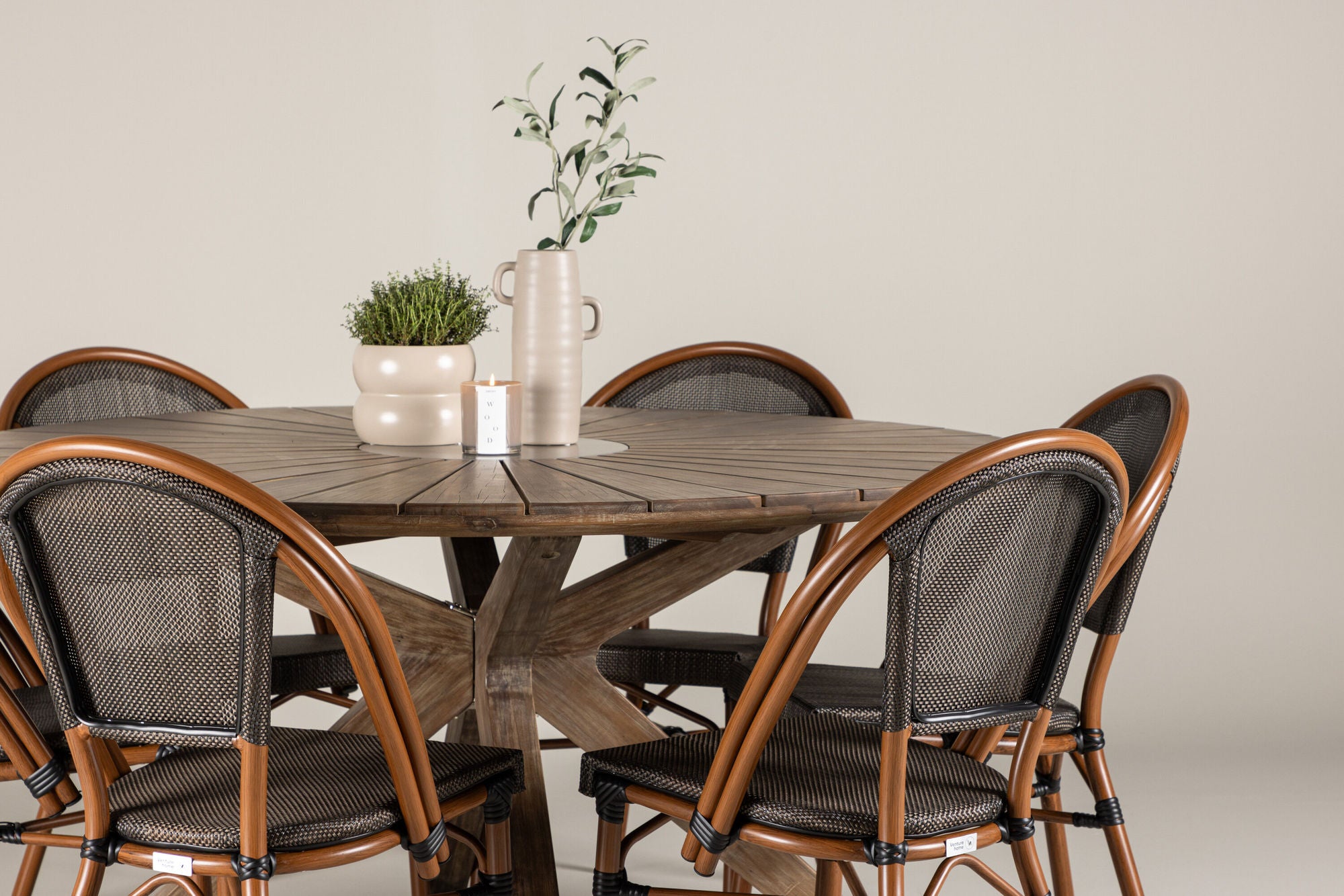 Venture Home Rosario spisebord- Teak Ø140 +Guarda Caféchair 2-pack - Brown/Black _6