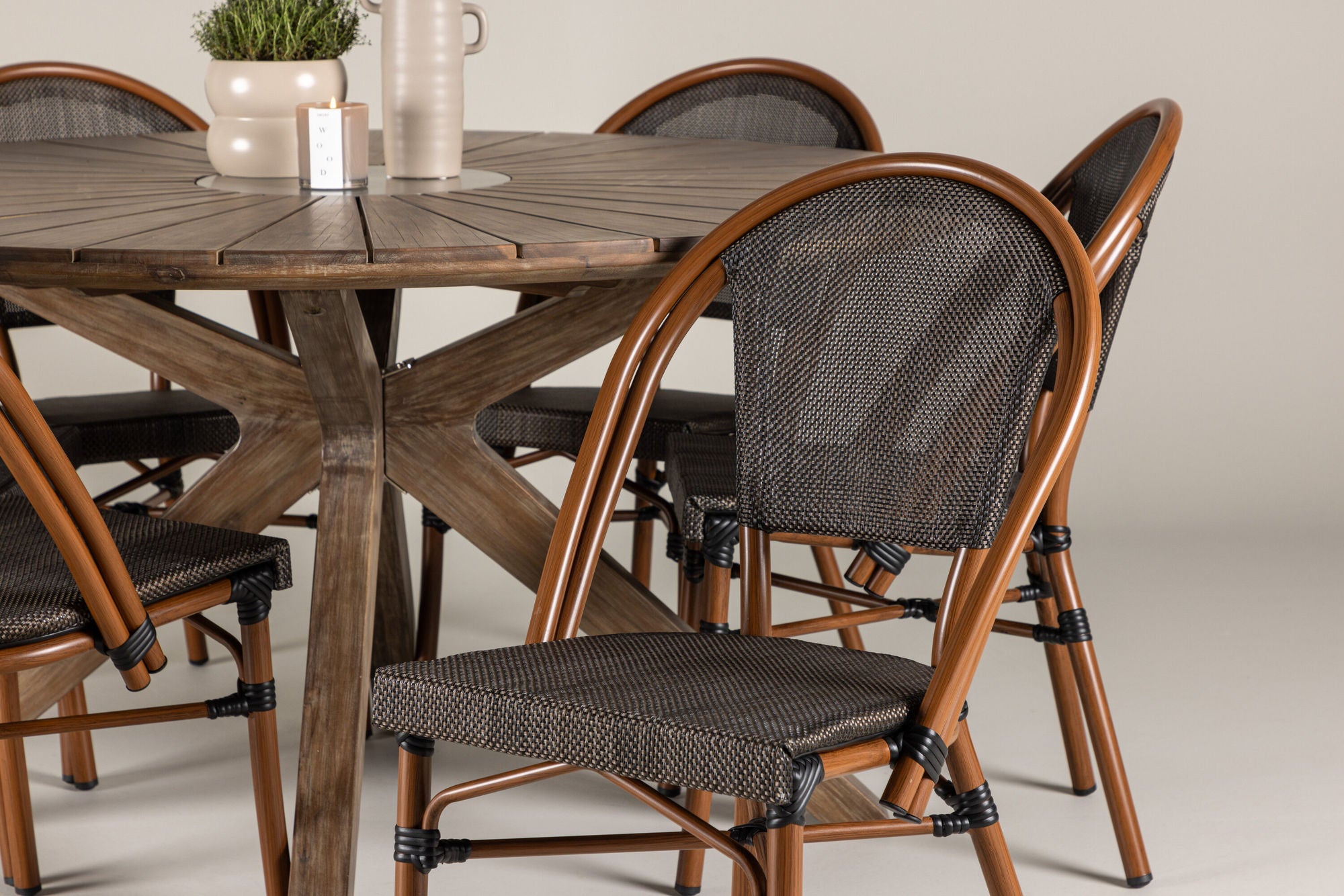 Venture Home Rosario spisebord- Teak Ø140 +Guarda Caféchair 2-pack - Brown/Black _6