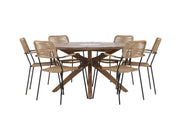 Venture Home Rosario spisebord- Teak Ø140 +Lindos - Armchair - Black Alu / Latte Rope _6