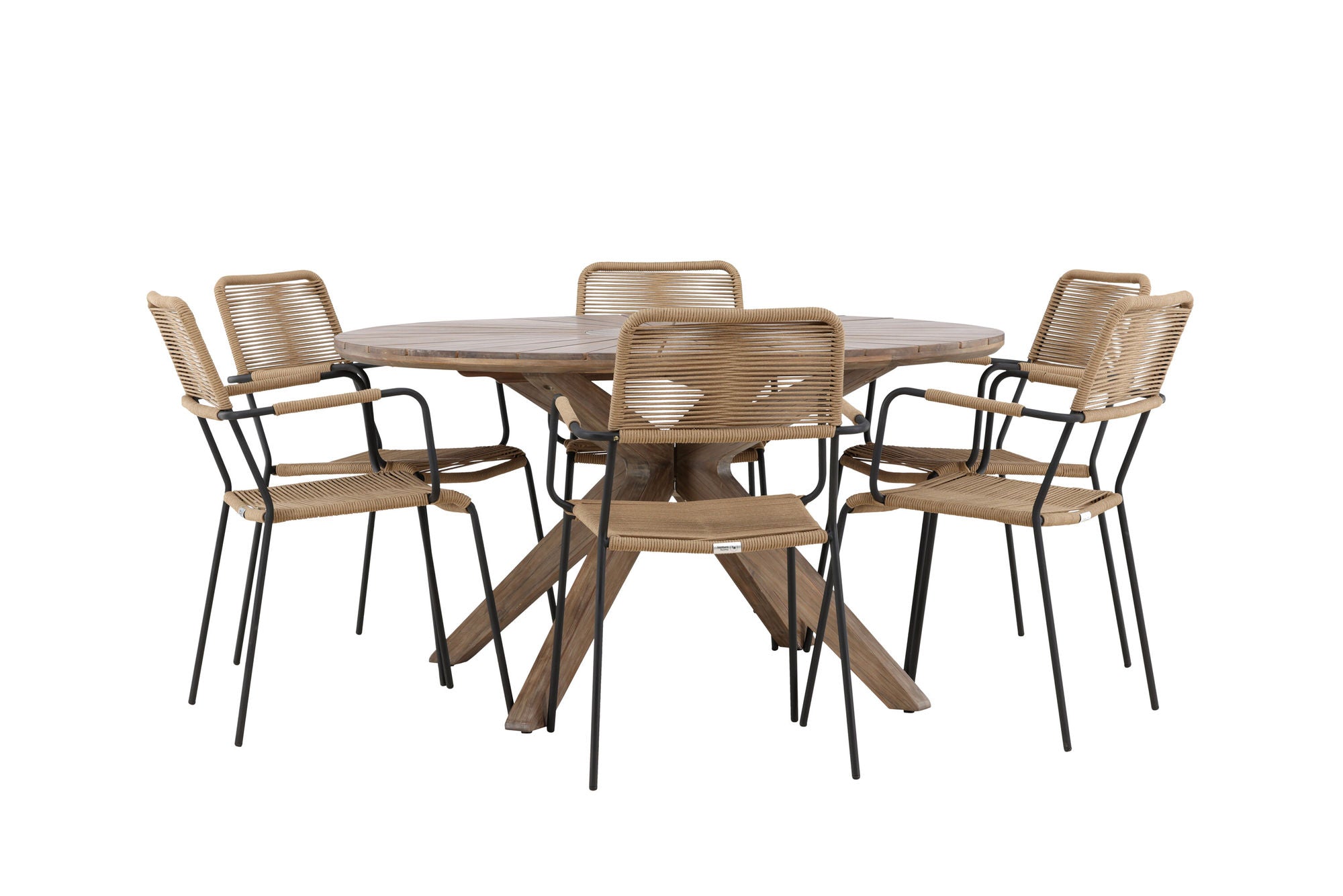 Venture Home Rosario spisebord- Teak Ø140 +Lindos - Armchair - Black Alu / Latte Rope _6