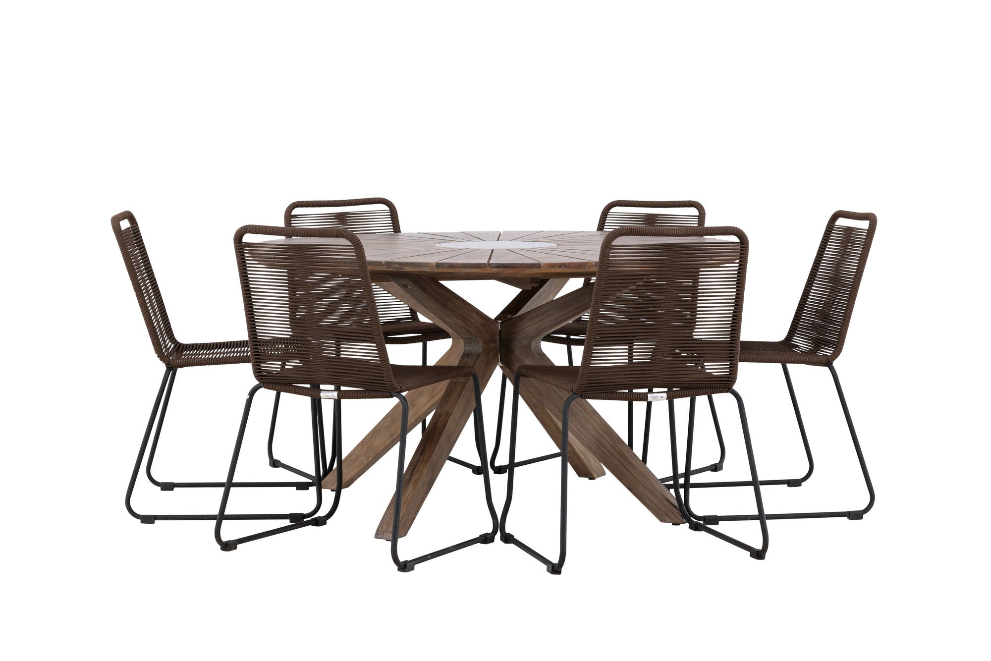 Venture Home Rosario spisebord- Teak Ø140 +Lindos Diningchair Aluminium - Black / _6