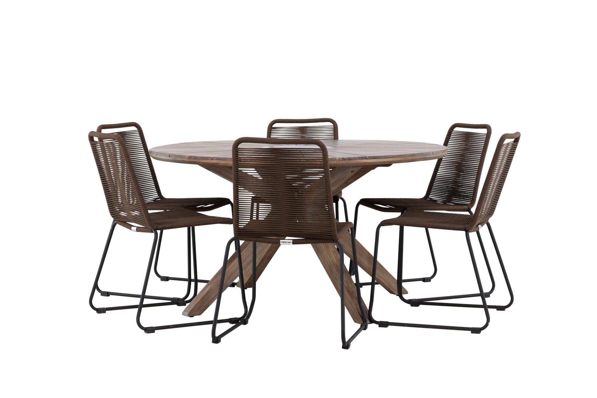 Venture Home Rosario spisebord- Teak Ø140 +Lindos Diningchair Aluminium - Black / _6