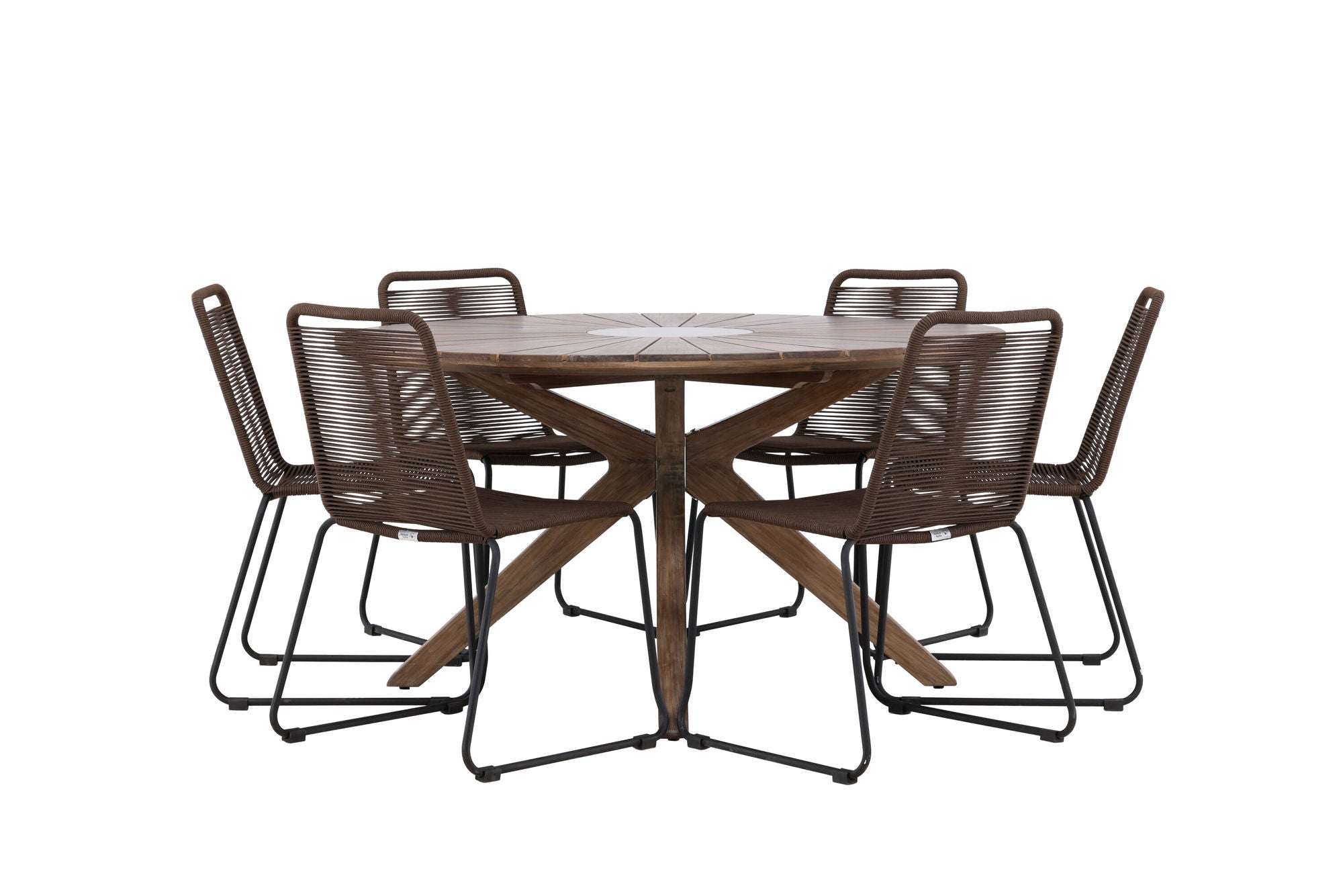 Venture Home Rosario spisebord- Teak Ø140 +Lindos Diningchair Aluminium - Black / _6
